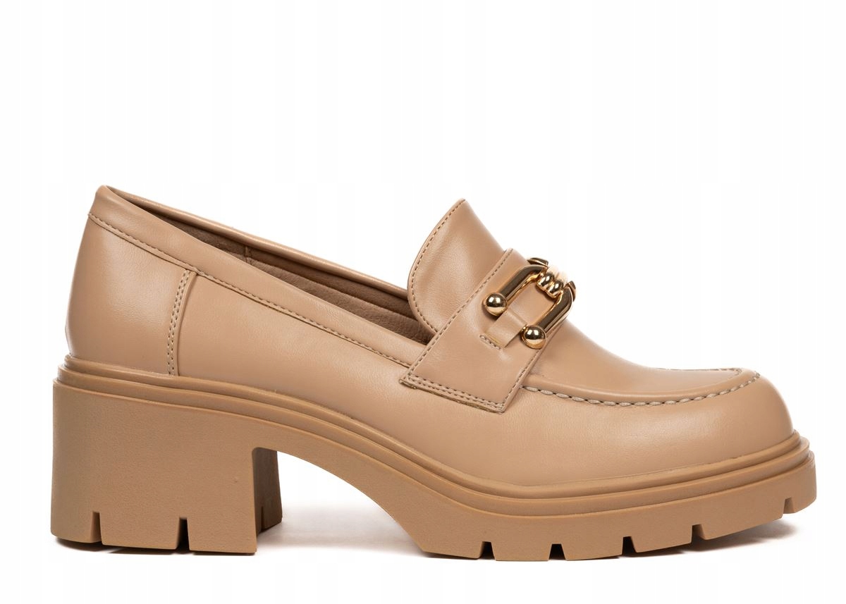 Ciemne Beżowe Mokasyny Na Platformie Złota Lustrzana Ozdoba 37