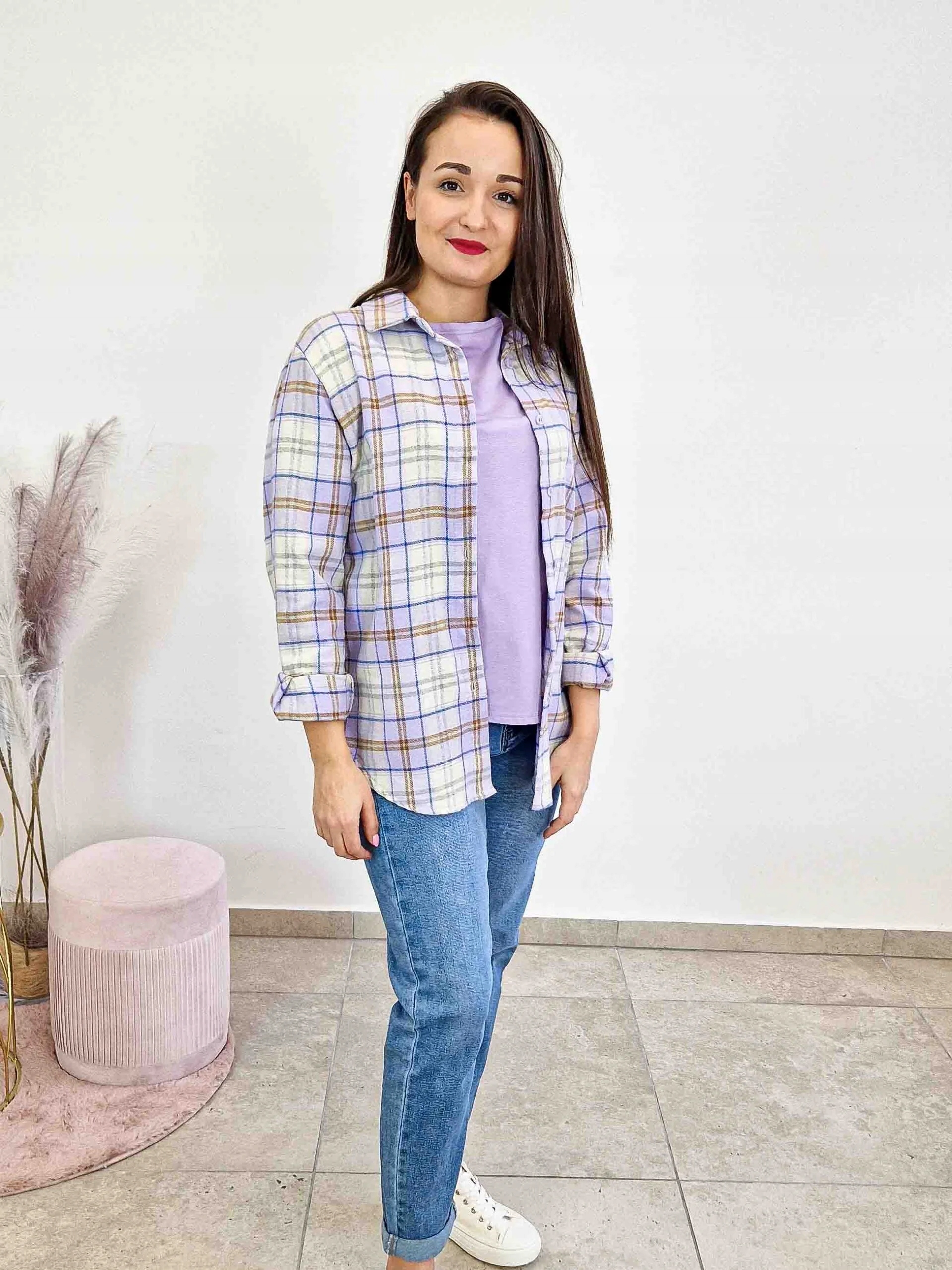 Dámská bavlněná košile s krajkou, fialová, Uni