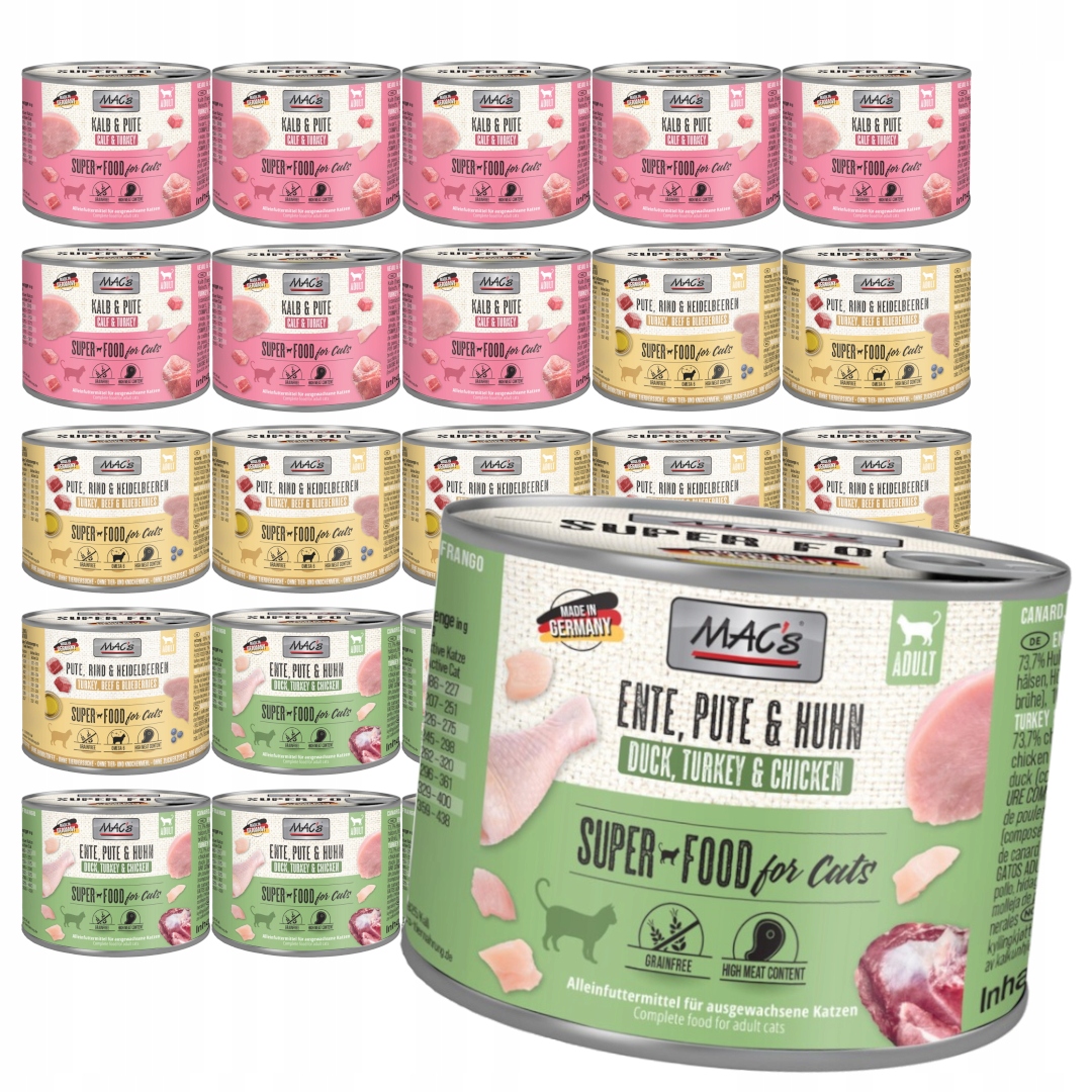 Levně MAC's 24x200g Vlhké Krmivo pro dospělé kočky Mix 3 příchutí