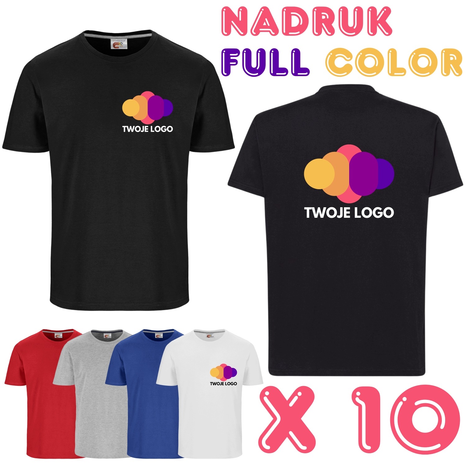 10 x Tričko S Vlastním Potiskem Loga Přední Zadní Dtf Full Color