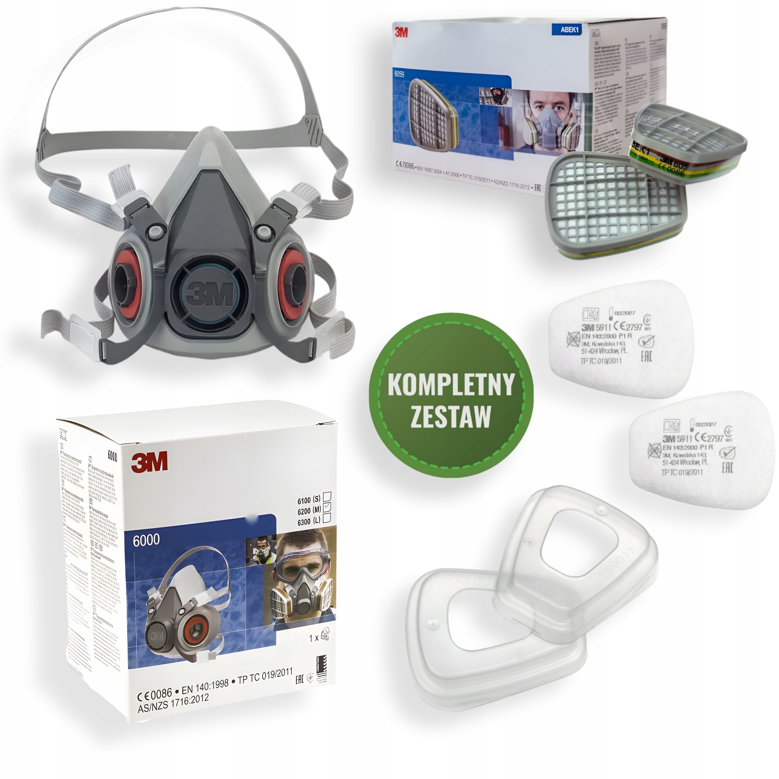 Kompletní sada 3M Polomaska 3M 6300 s filtry 6059 ABEK1 Originál Polska