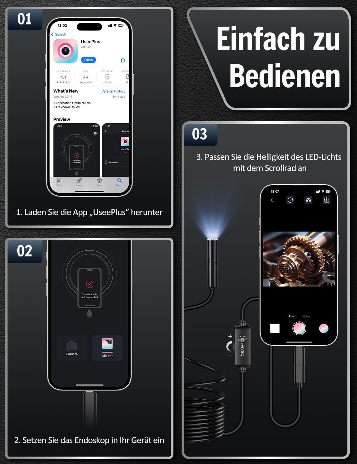 FERDIIZ Kamera Endoskopowa 1920P HD LED Wodoodporna IP67 Android iOS 5m — miniatura 8