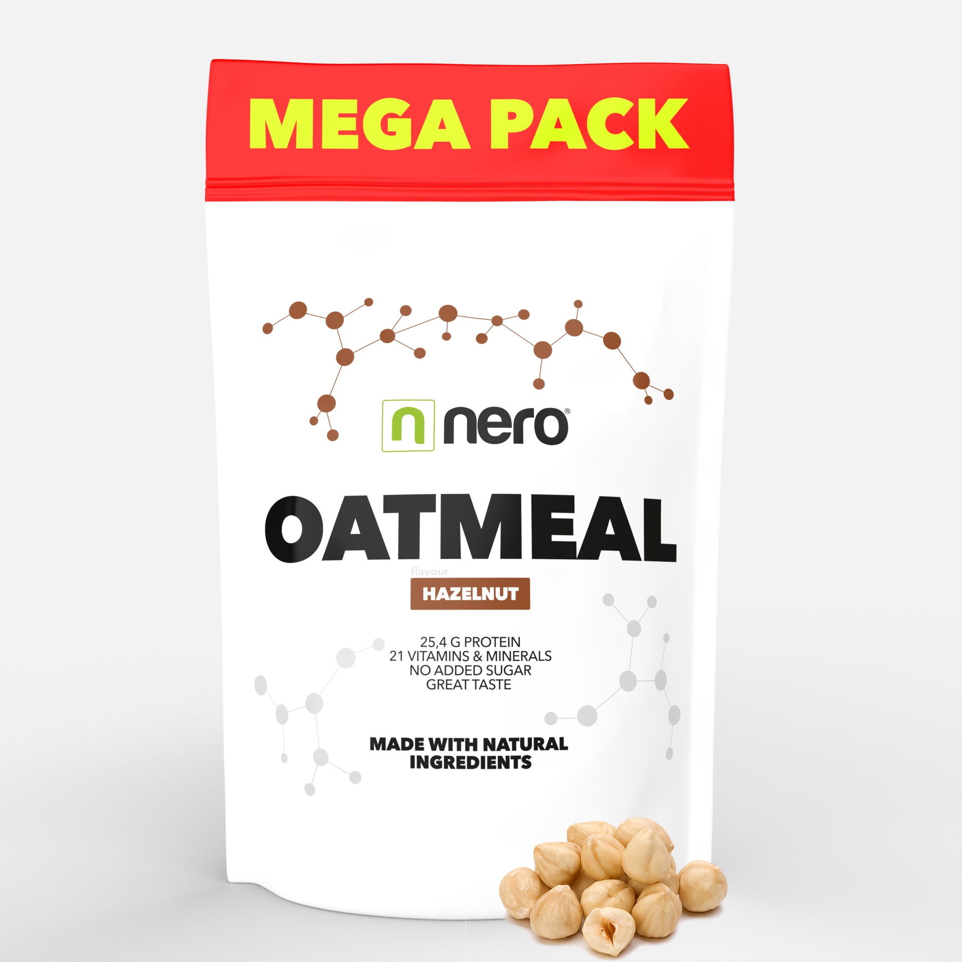 Levně Proteinová instantní ovesná kaše Nero, Lískový oříšek, 2,25kg, 45 porcí