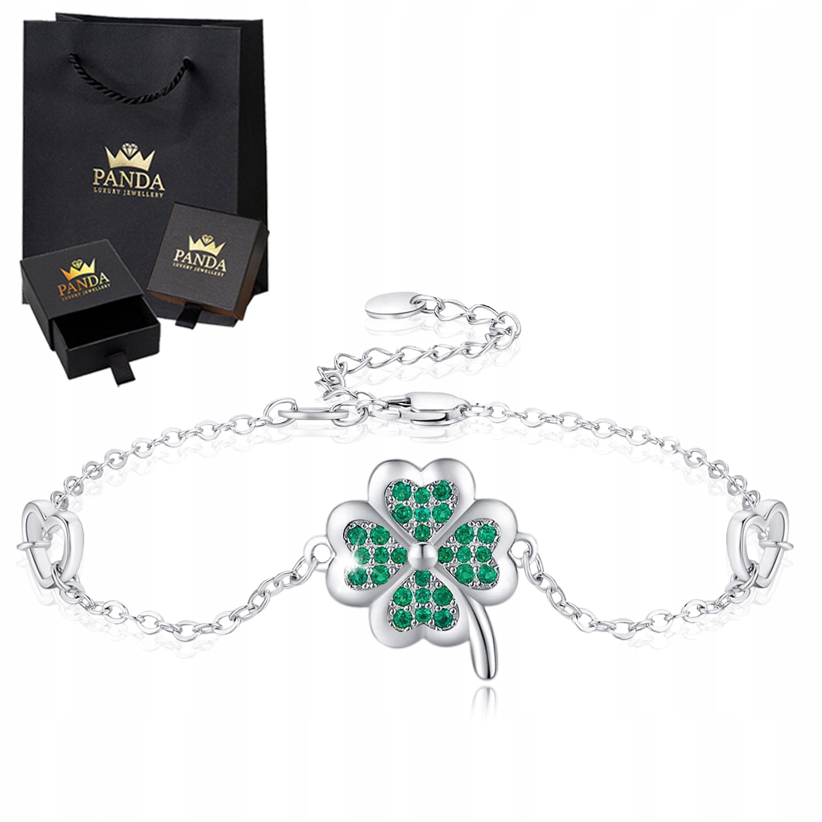 Stříbrný náramek Zelená Čtyřlístek Štěstí 925 Dárek pro manželku maminky
