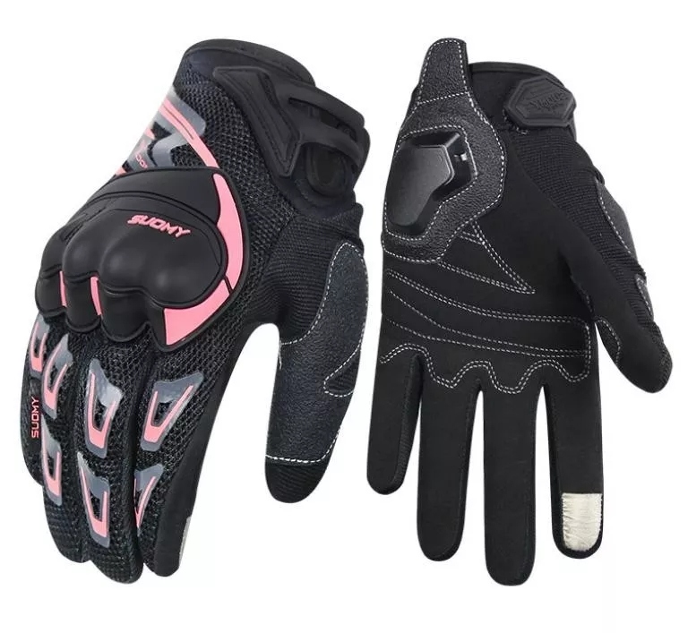 RÓŻOWE RĘKAWICE MOTOCYKLOWE NA MOTOR SKUTER QUAD SUOMY DOTYKOWE M Kolor czarny różowy