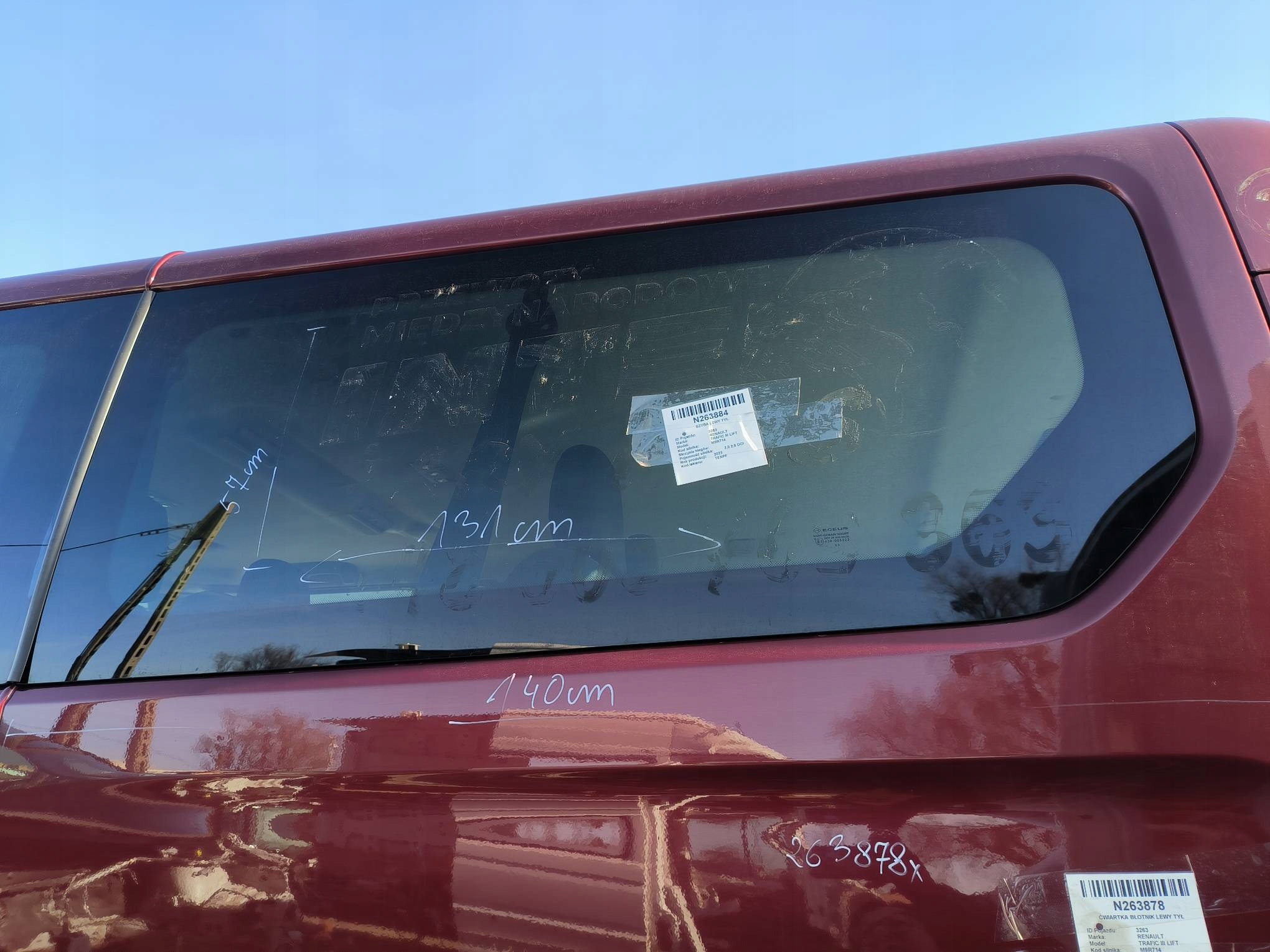 window left rear part RENAULT TRAFIC III LIFT