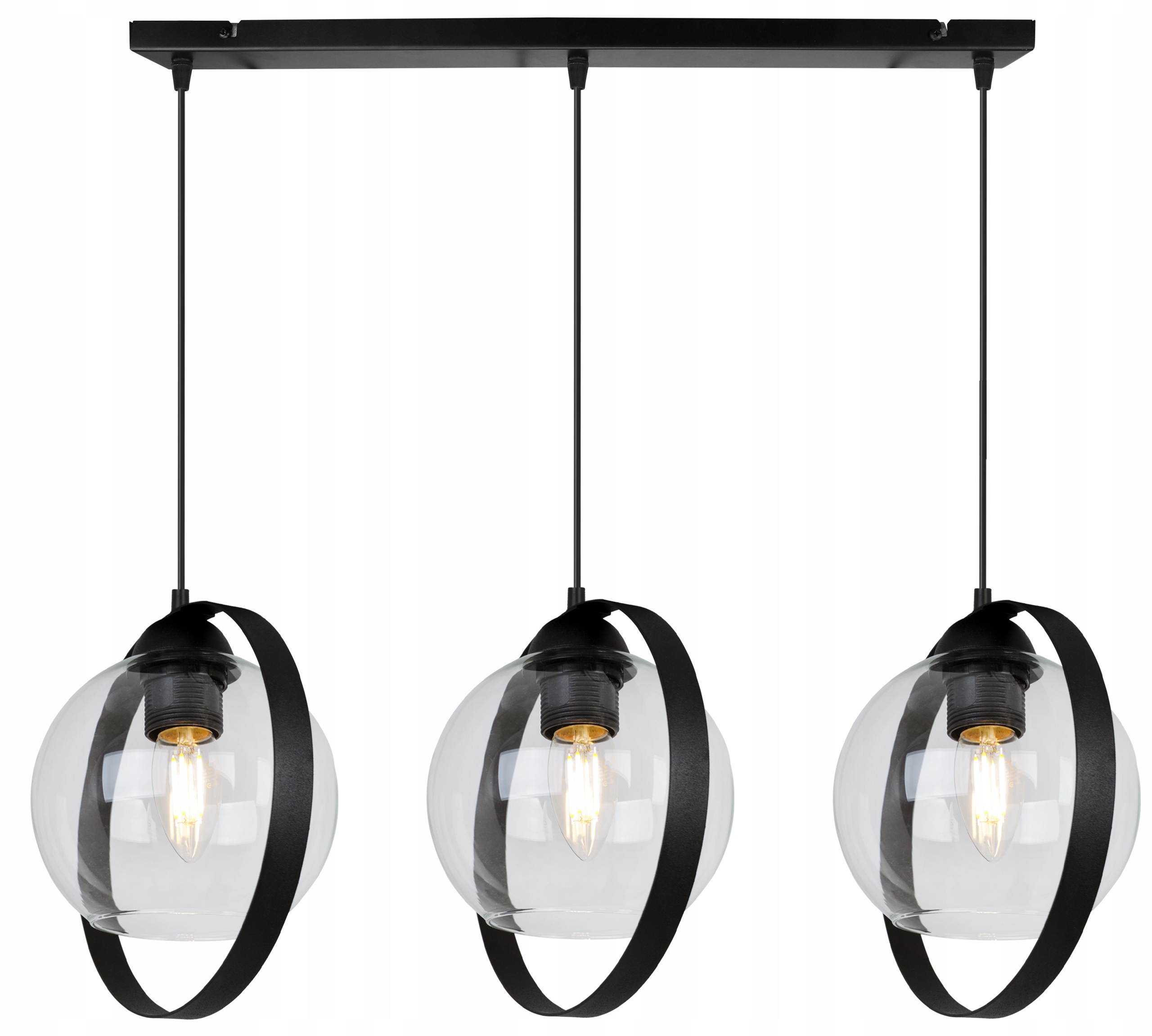 Stropná Závesná Lampa Luster Trojitý Sklenené Tienidlo Krúžky