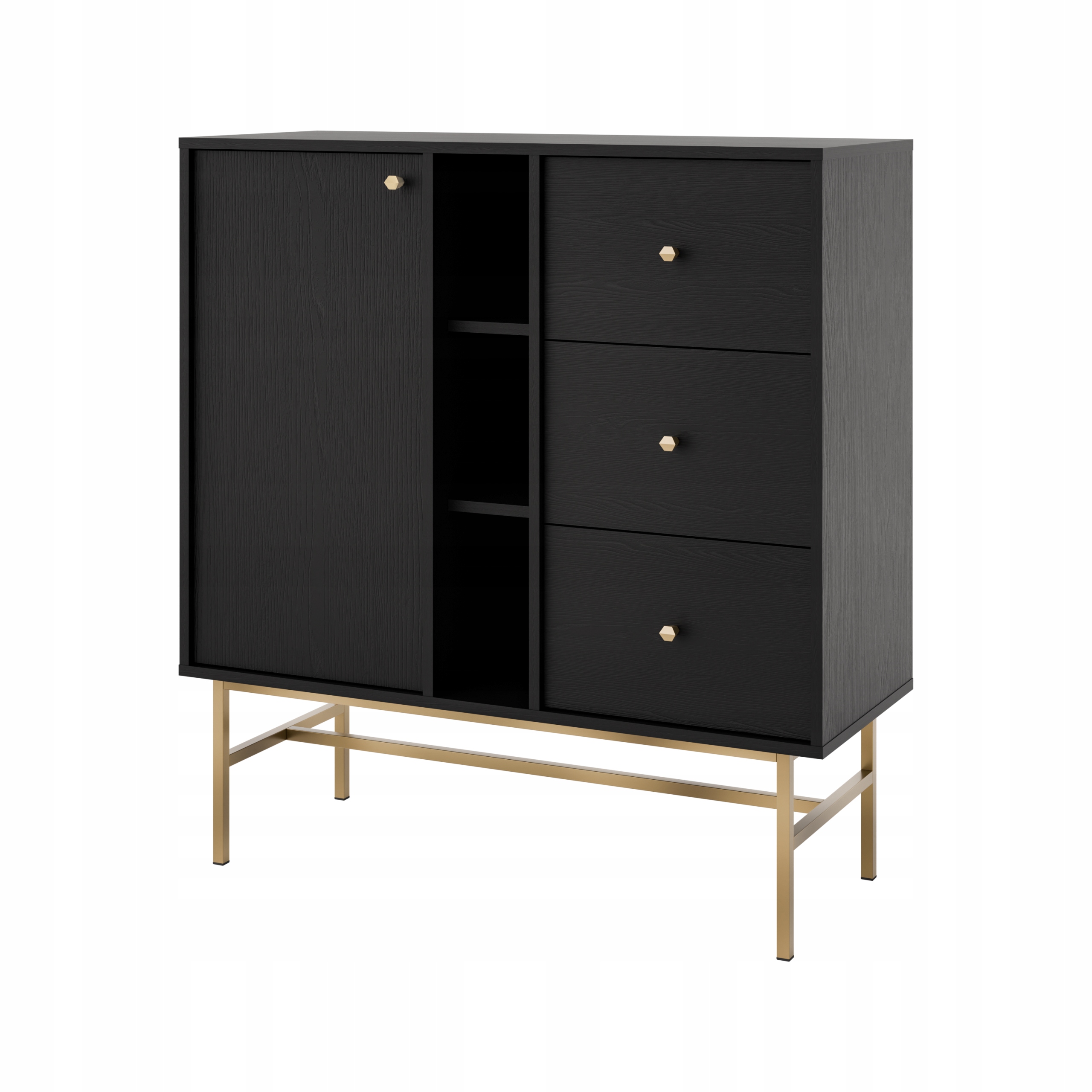 Komoda s zásuvkami do obývacího pokoje Sakai 3 1F 3S T824 Černá