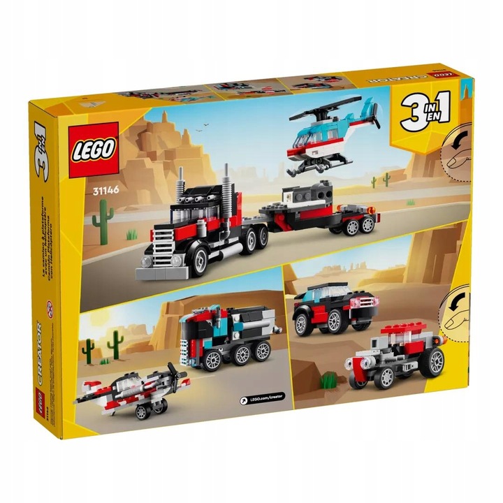 LEGO CREATOR 7+ 3w1 AUTO CIĘŻARÓWKA Z PLATFORMĄ I HELIKOPTER 31146 Płeć unisex
