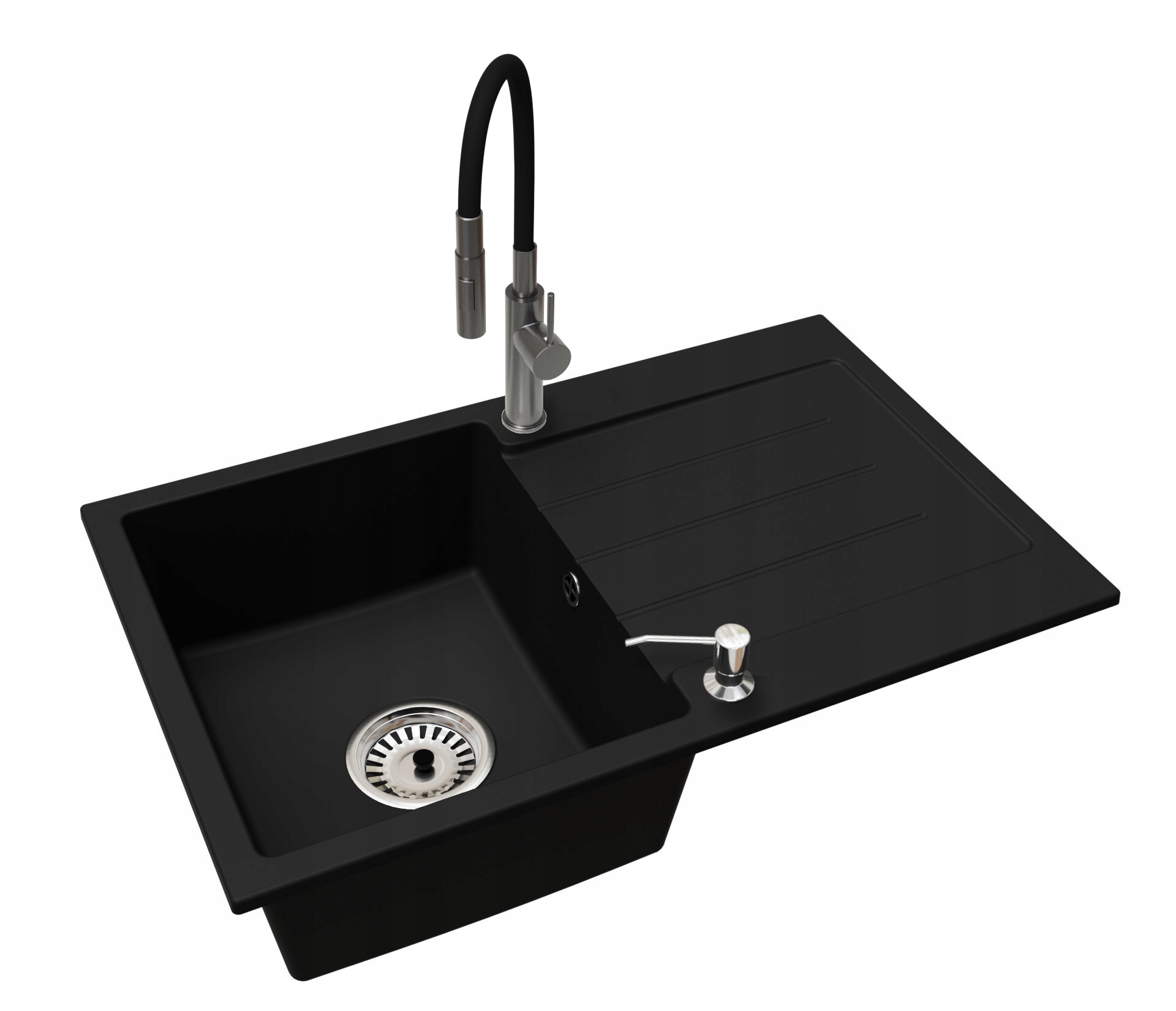 Kuchyňský Dřez Velký Jednokomorový S Odkapávačem Baterie Sifon Dávkovač