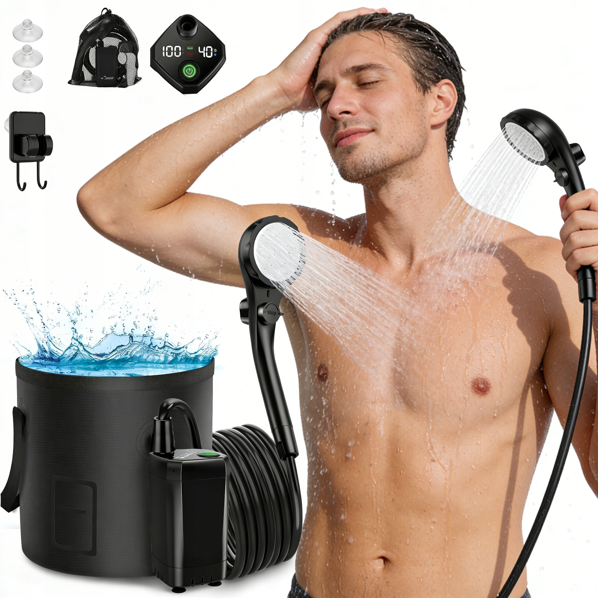 LCD Turistická Sprcha S Digitálním Čerpadlem 6000 Mah Pro Venkovní Použití