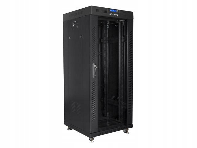 Szafa instalacyjna Rack stojąca 19" 27U 600x600 czarna drzwi szklane LCD La