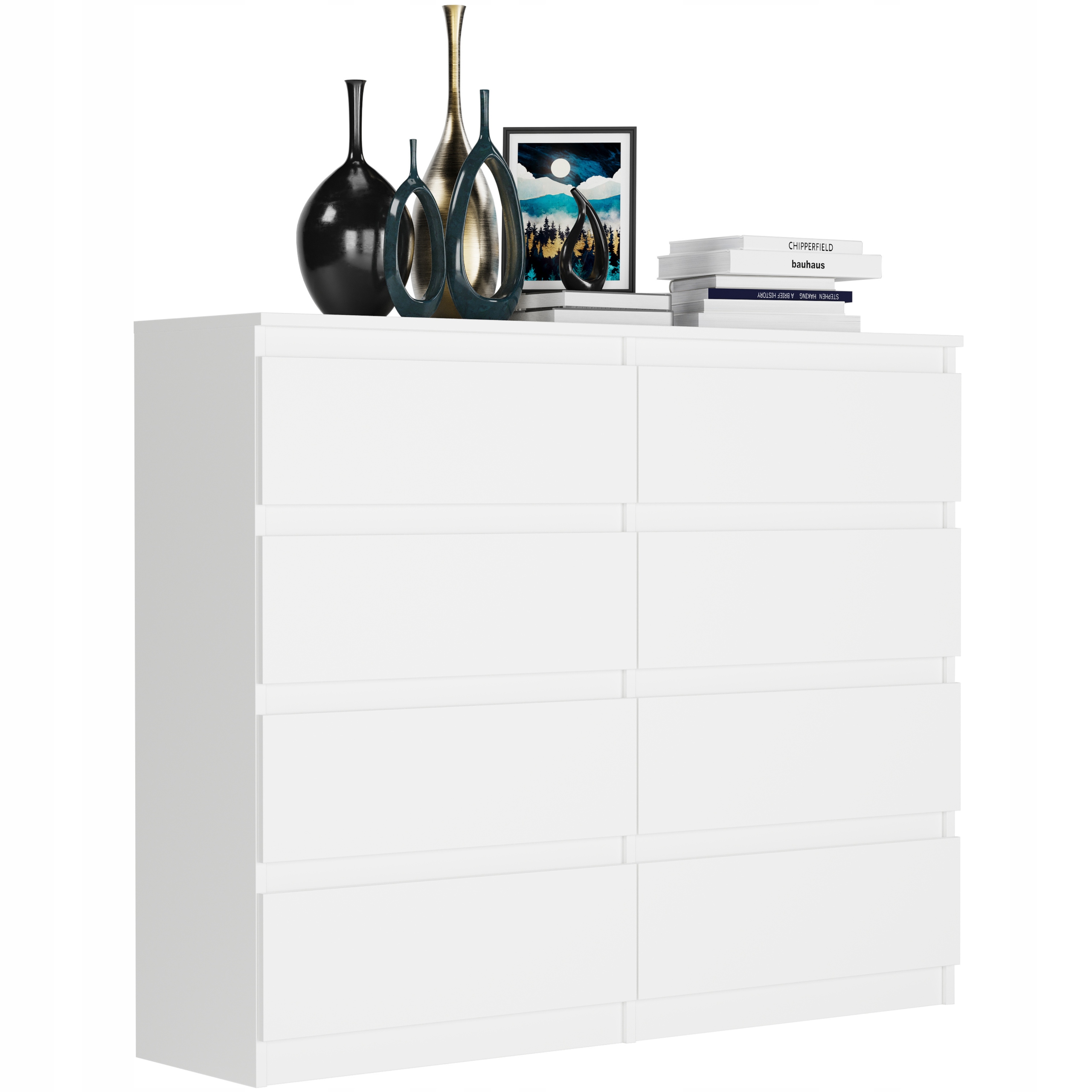Nowoczesna KOMODA 120CM SZAFKA 8 SZUFLAD BIAŁA PL R-120-S8