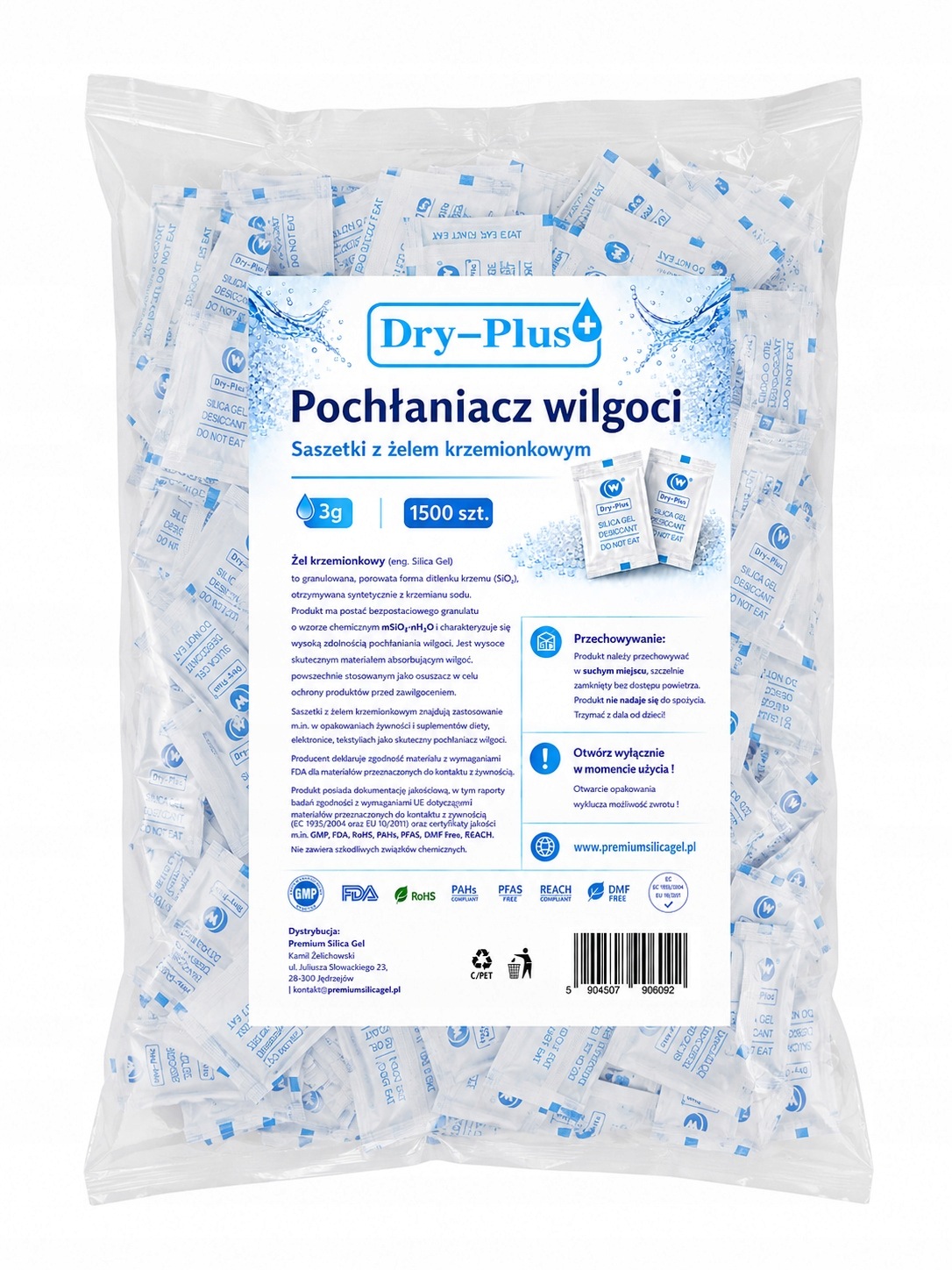 Pohlcovač vlhkosti Dry-plus Premium Silica Gel 3 g 1500 ks