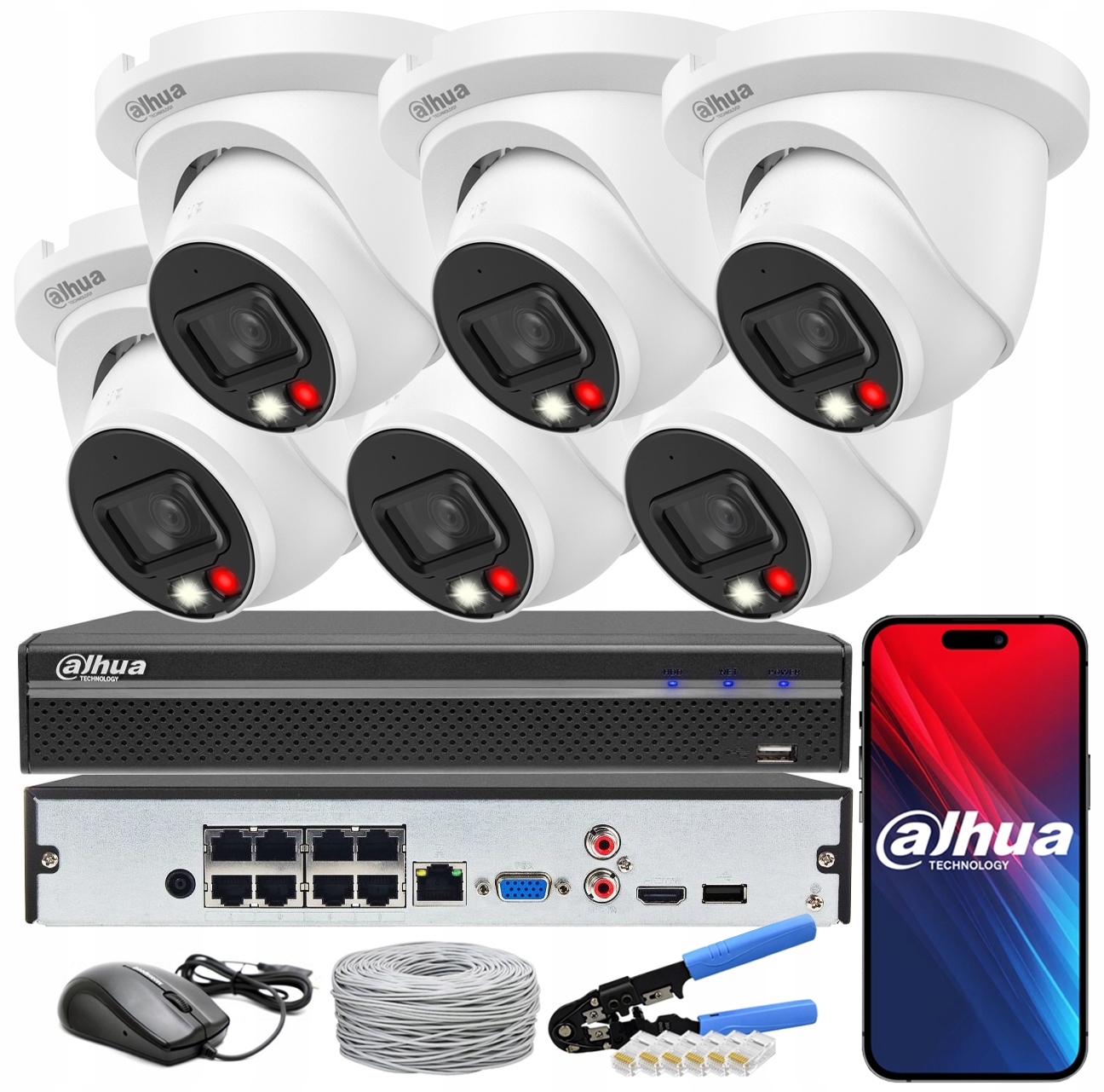 Ip monitorovací sada Dahua 6 kamer 6Mpx 3K IPC-HDW2649TM-S-IL-0280B 8xPoE