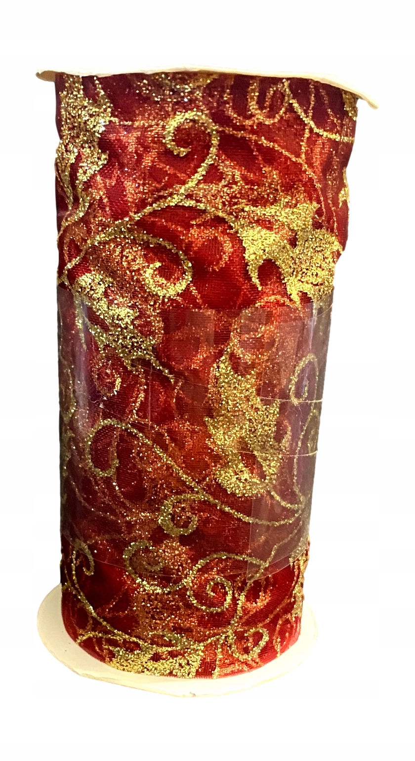

Organza siatka ozdoba 11,3cm x3 m XmaS Złota Bordo
