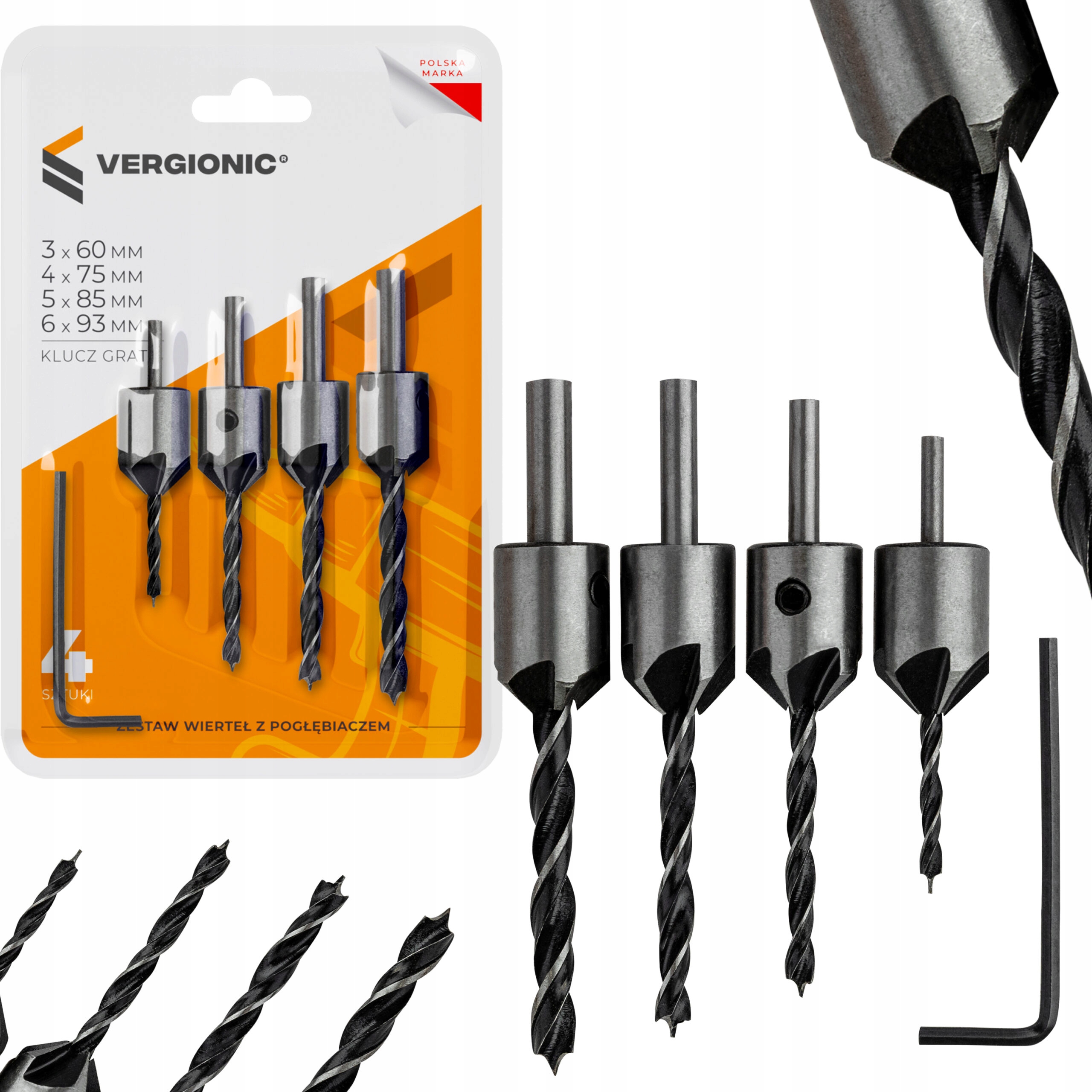 

Zestaw wierteł z pogłębiaczem do drewna 4szt.