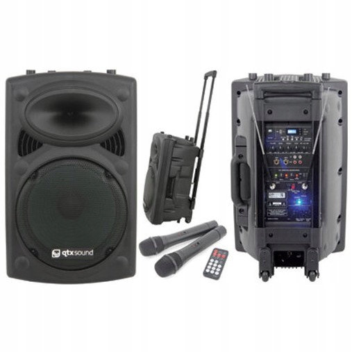 Qtx QR15PA, mobilný 15" zvukový systém MP3/SD/USB/2x Vhf, 250W