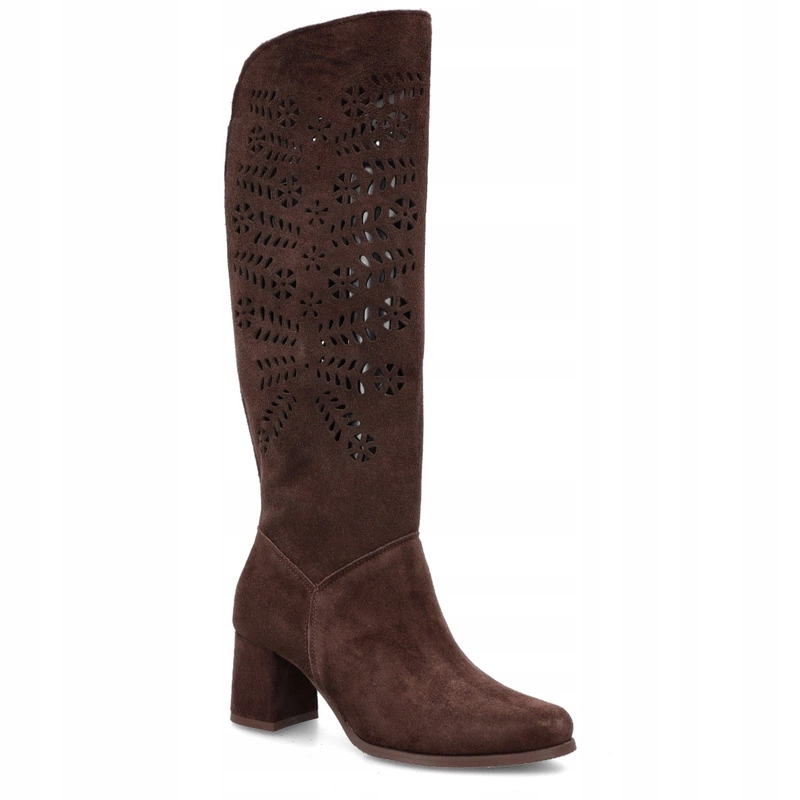 Stylové prolamované kozačky Tymoteo L1001 Čokoládové 37