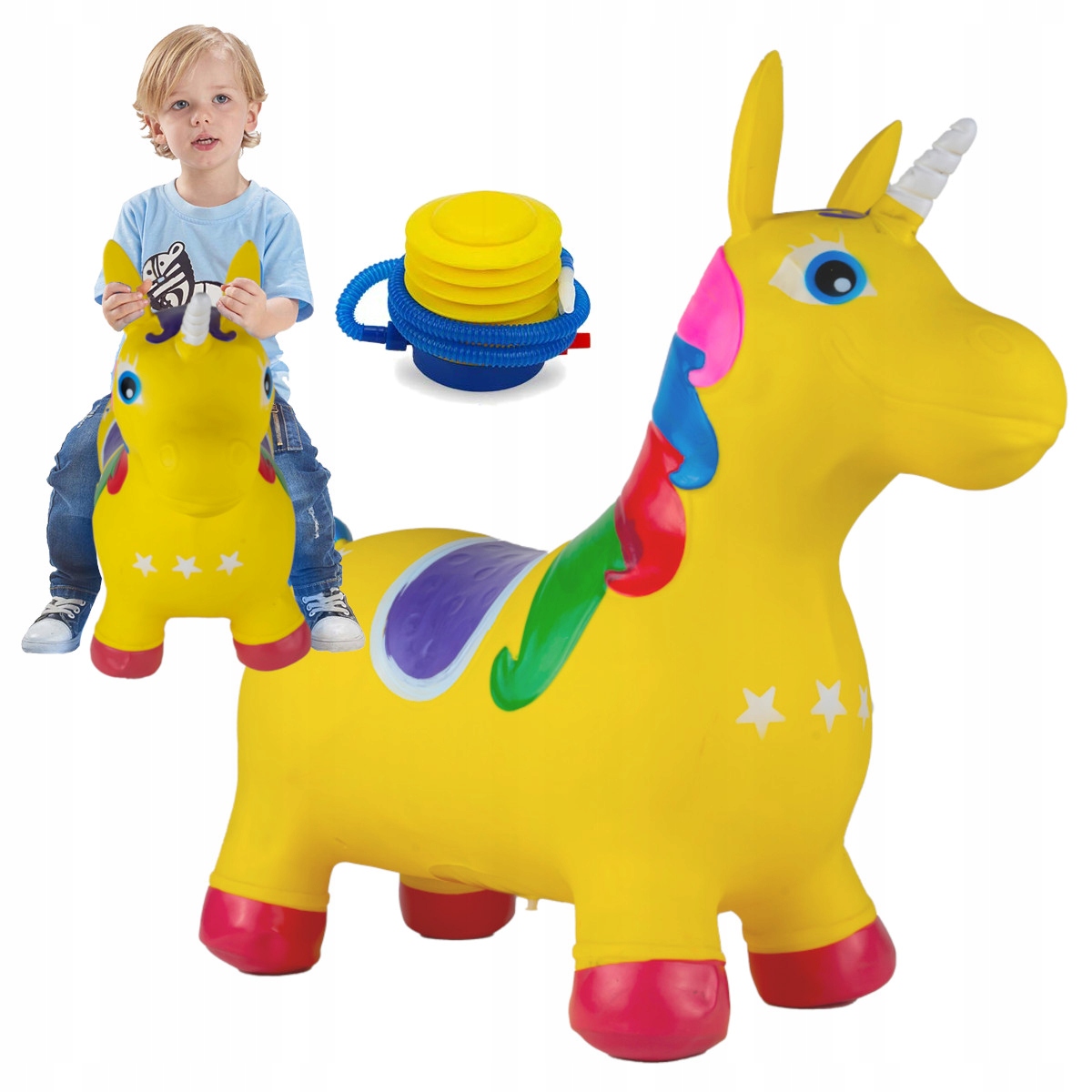 SKOCZEK GUMOWY DO SKAKANIA JEDNOROŻEC KONIK GUMOWY WYTRZYMAŁY + POMPKA Płeć chłopcy dziewczynki