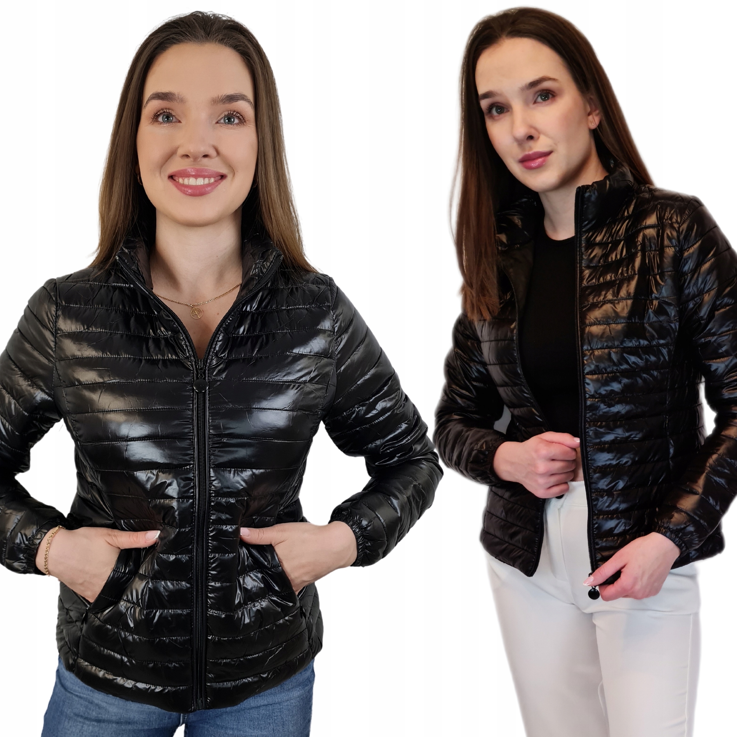 Kurtka Jesienna Damska Przejściowa Pikowana lekka CZARNA, rozmiar XL