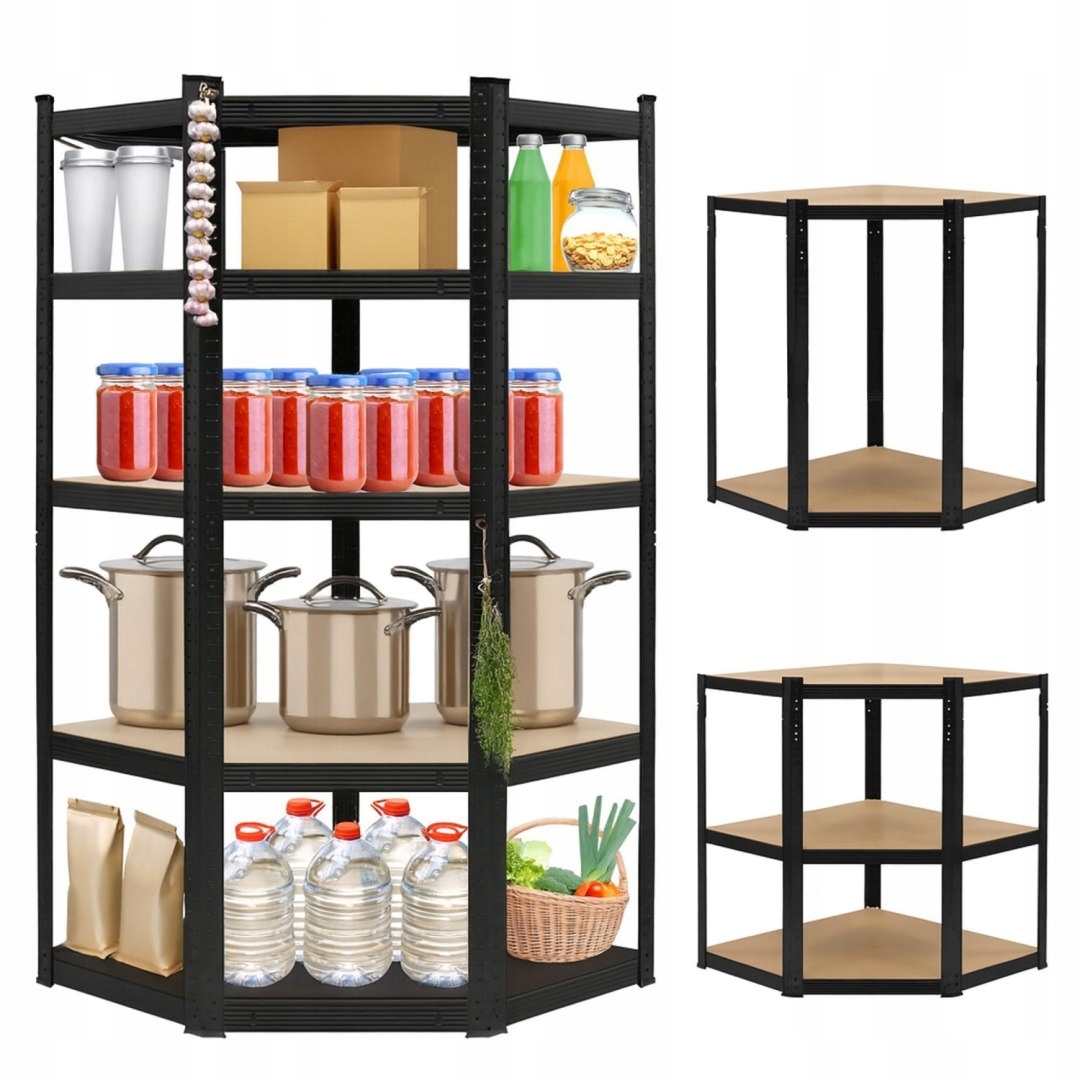 Skladovací regál rohový kovový 2v1 5 s policami 180x90x90x40 cm Bauerk