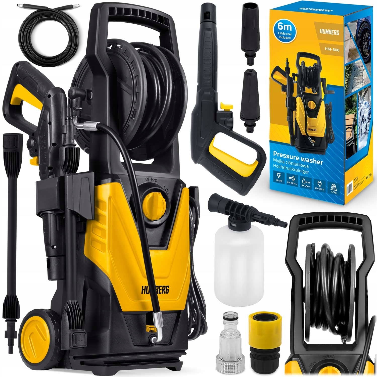 Tlaková Myčka 1800 W 230 Barů, Sada Navíječů, Hliníková Samonasávací Pumpa