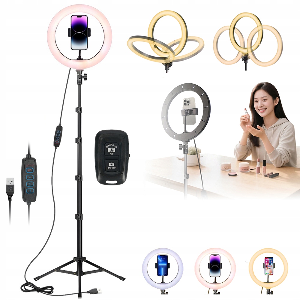 Stativ Pro Prstencovou Lampu Pro Selfi Live Streaming 3 Barvy 10 Úrovní