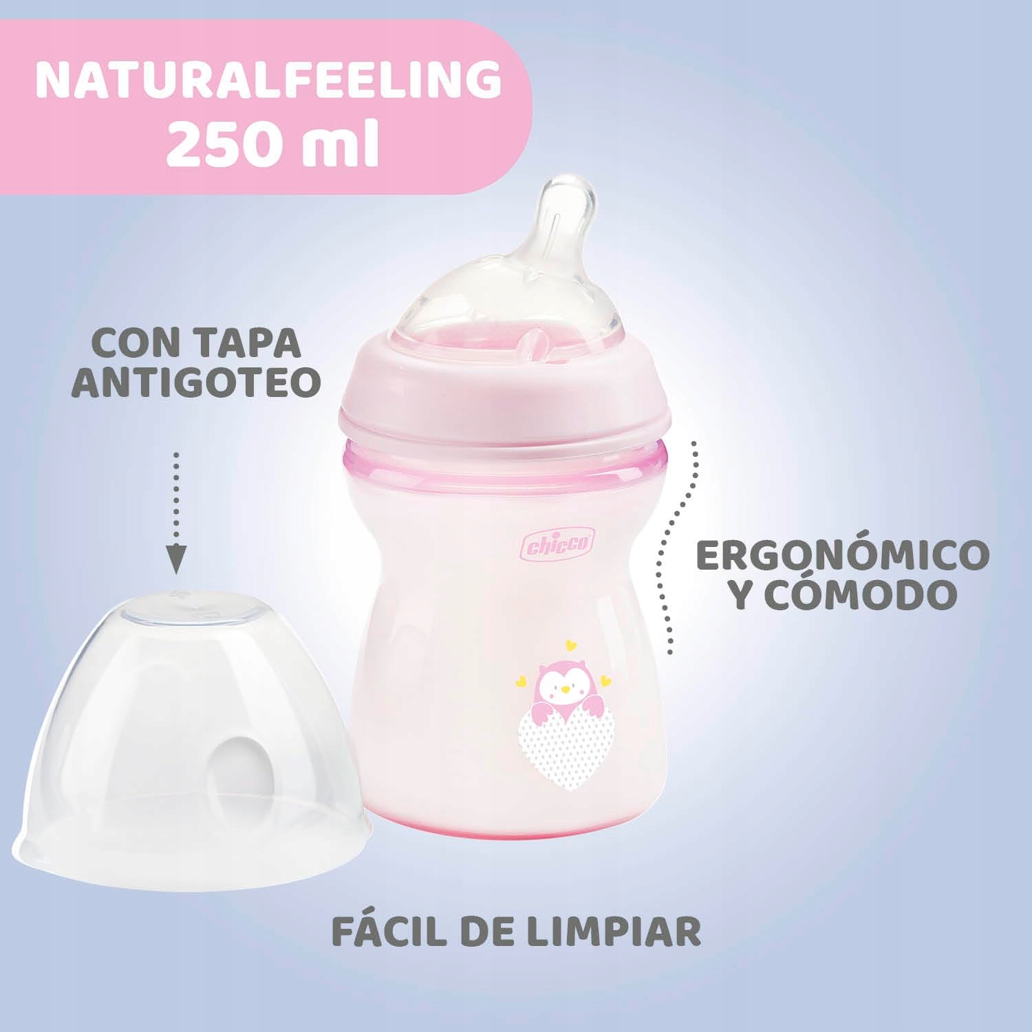 CHICCO Antykolkowa Butelka 250ml 2+ Mies. Silikonowy Smoczek — miniatura 3