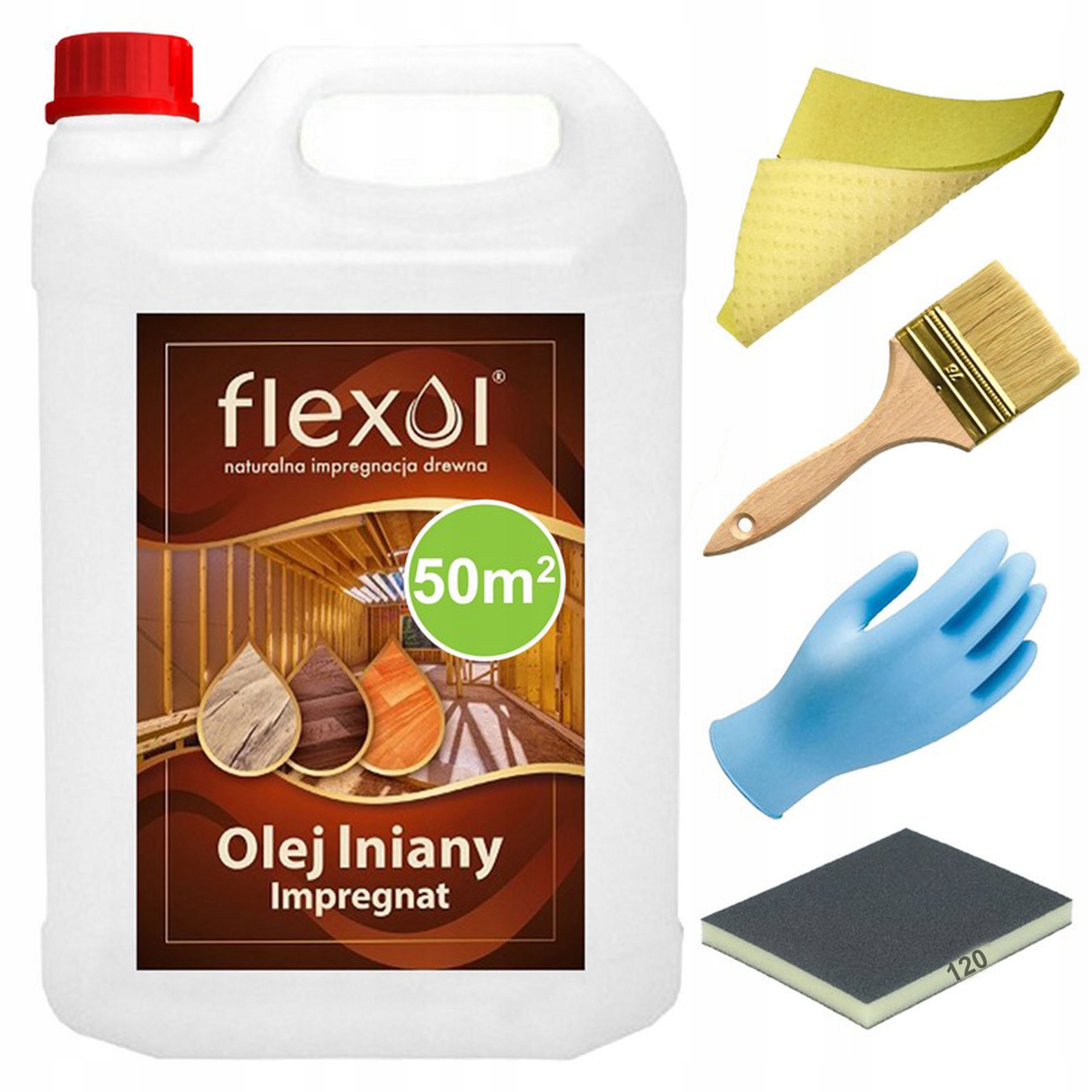 Olej lniany Do Drewna impregnat Naturalny 5L i akcesoria do impregnacji