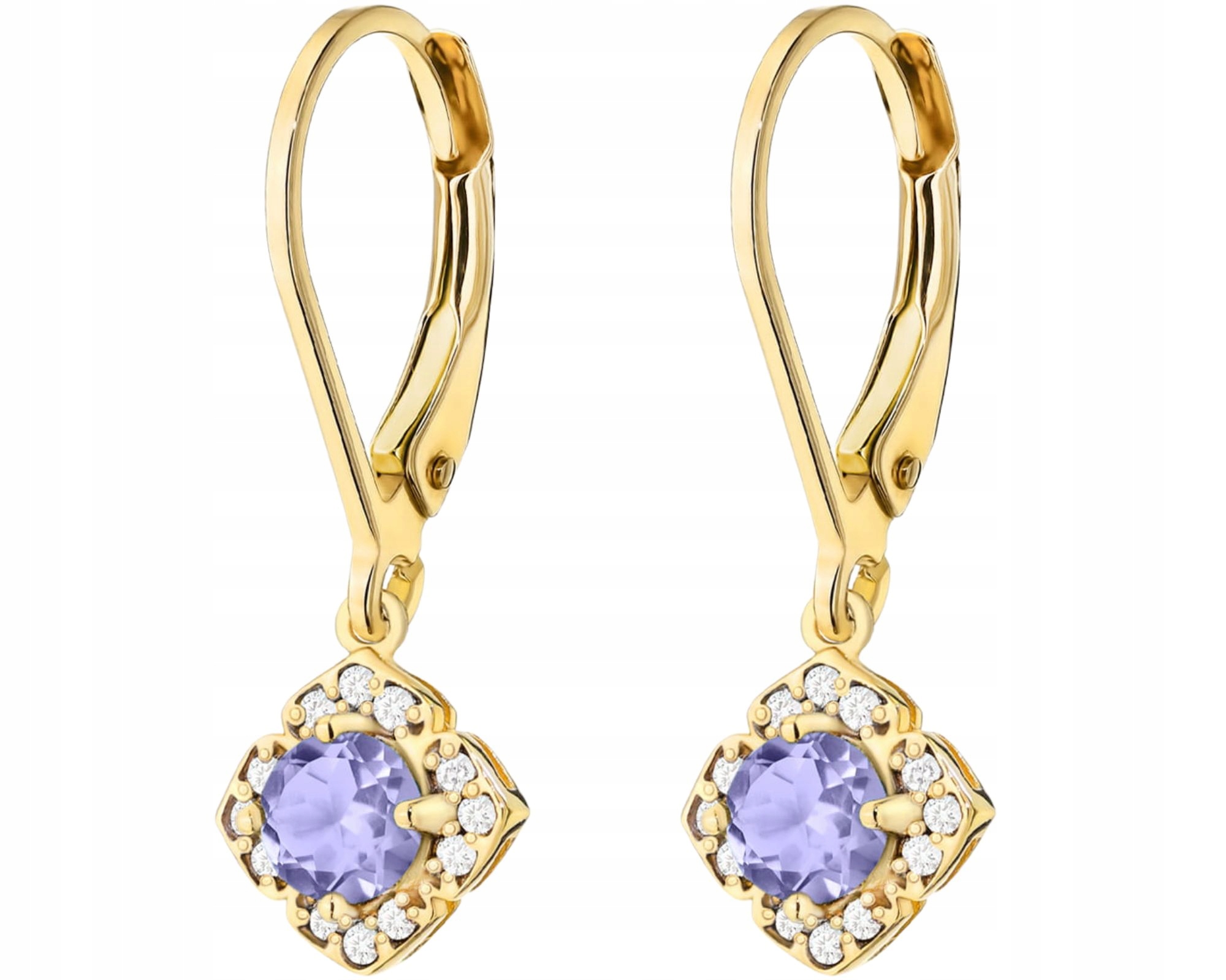 Zlaté Náušnice S Tanzanitem A Brilianty, Ryzost Zlata 585 Jako Dárek