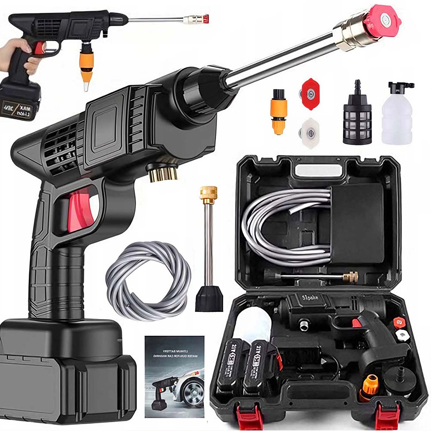 Myjka Ciśnieniowa Zestaw Akumulatorowa Pompa Ciśnienie Mocna Mycie Okien