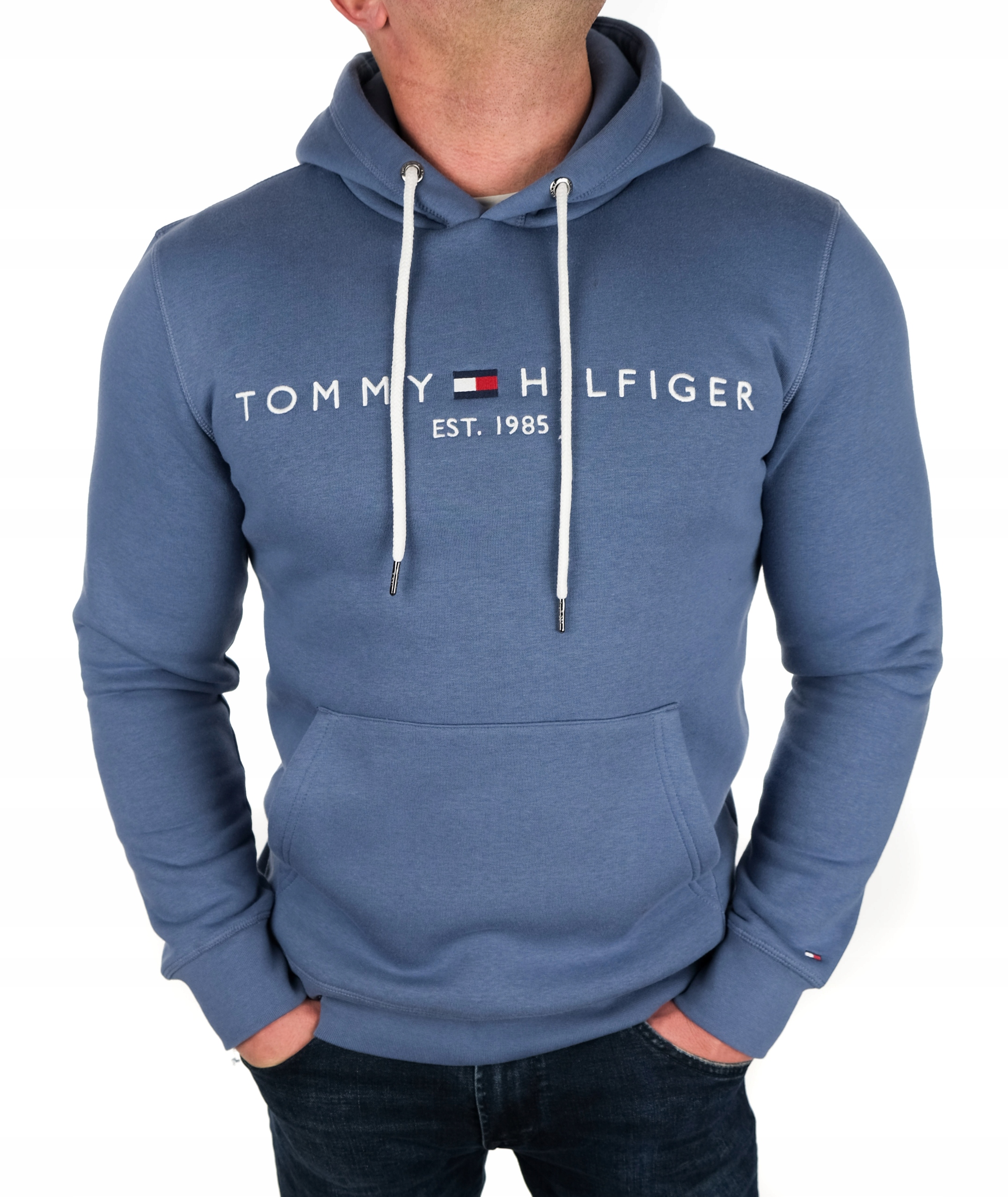 Bluza Tommy Hilfiger Męska Klasyczna Niebieska Indygo Z Kapturem XXL
