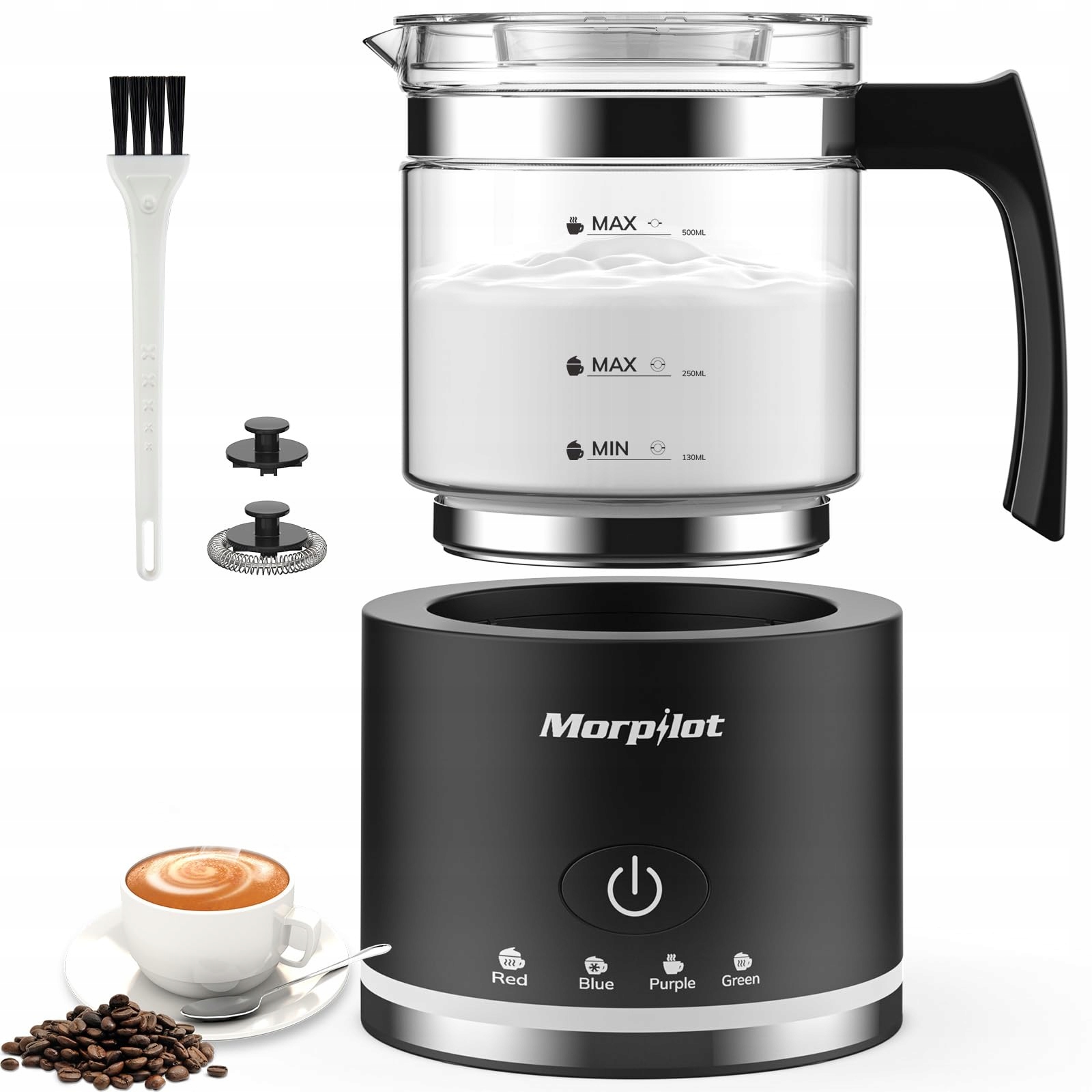 Napěňovač mléka 4v1 600W Skleněný džbán 500 ml Morpilot HS001-G