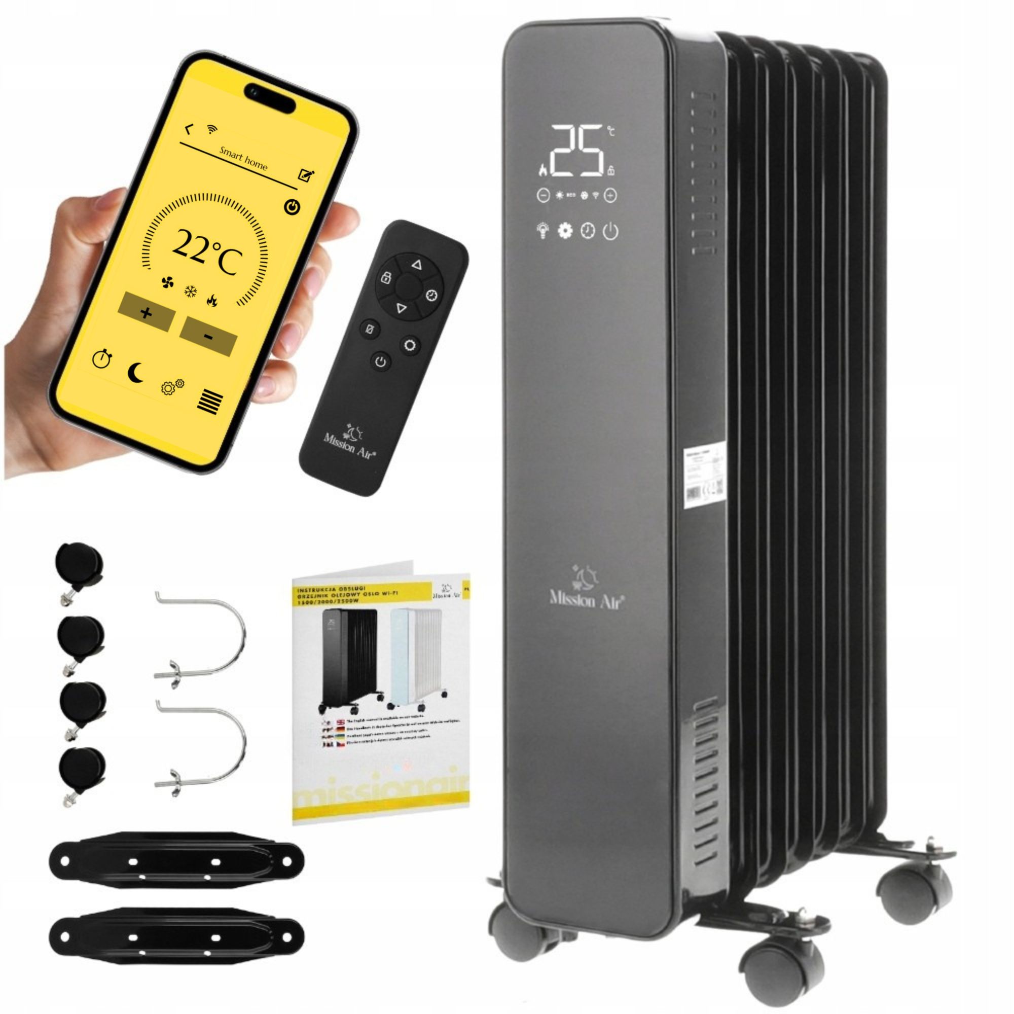Elektrický olejový radiátor Mission Air Oslo černý 1500 W černý Wifi Timer