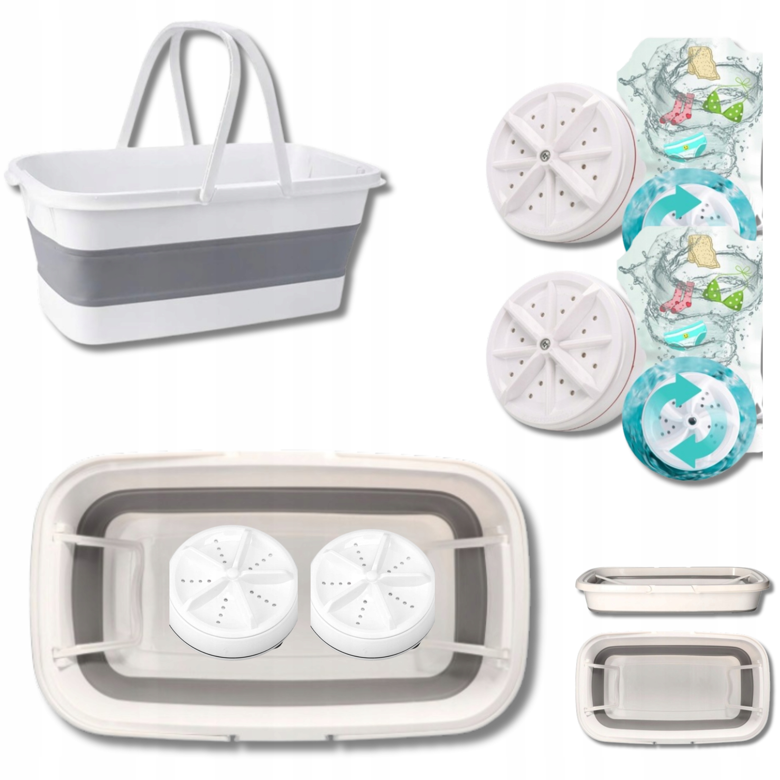 2x Turistická rotační pračka Mini na Usb Ideální pro kempování miska