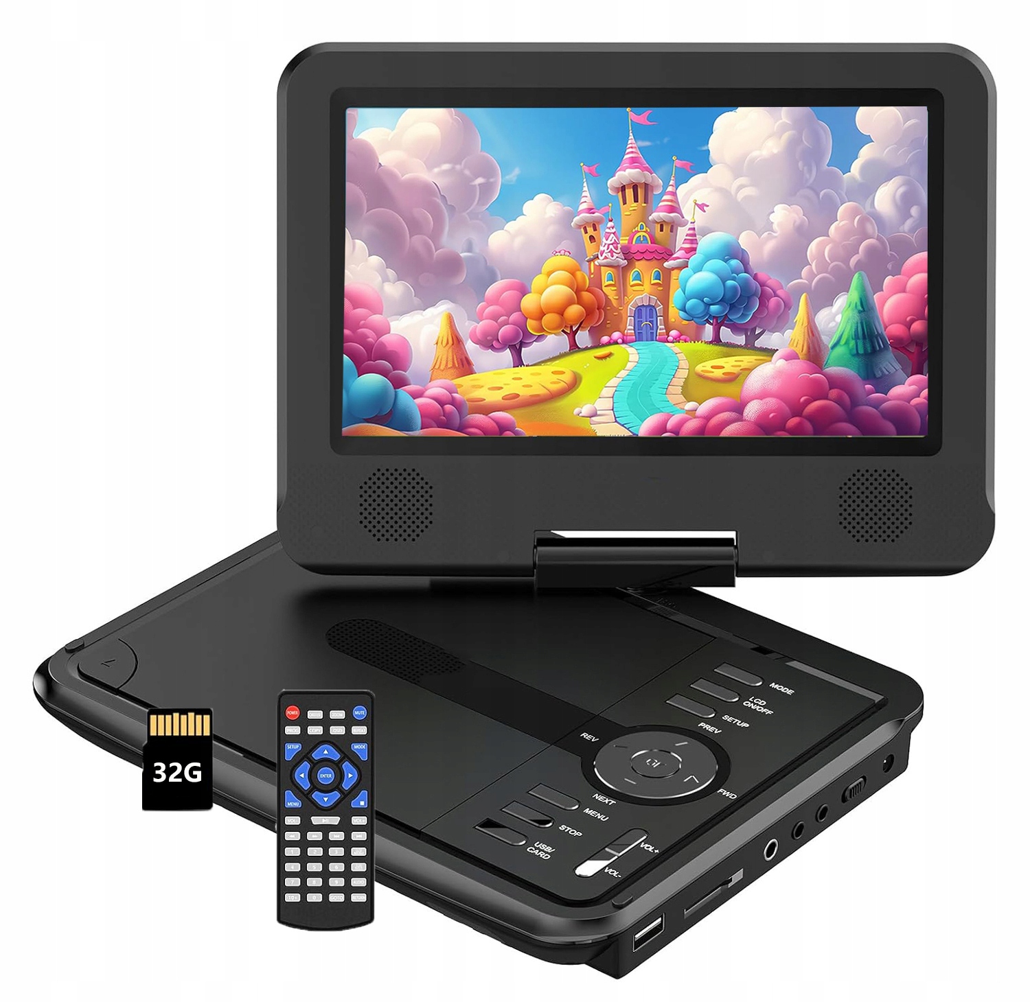 9.5" přenosný DVD přehrávač s otočným displejem pro děti s 32 Gb