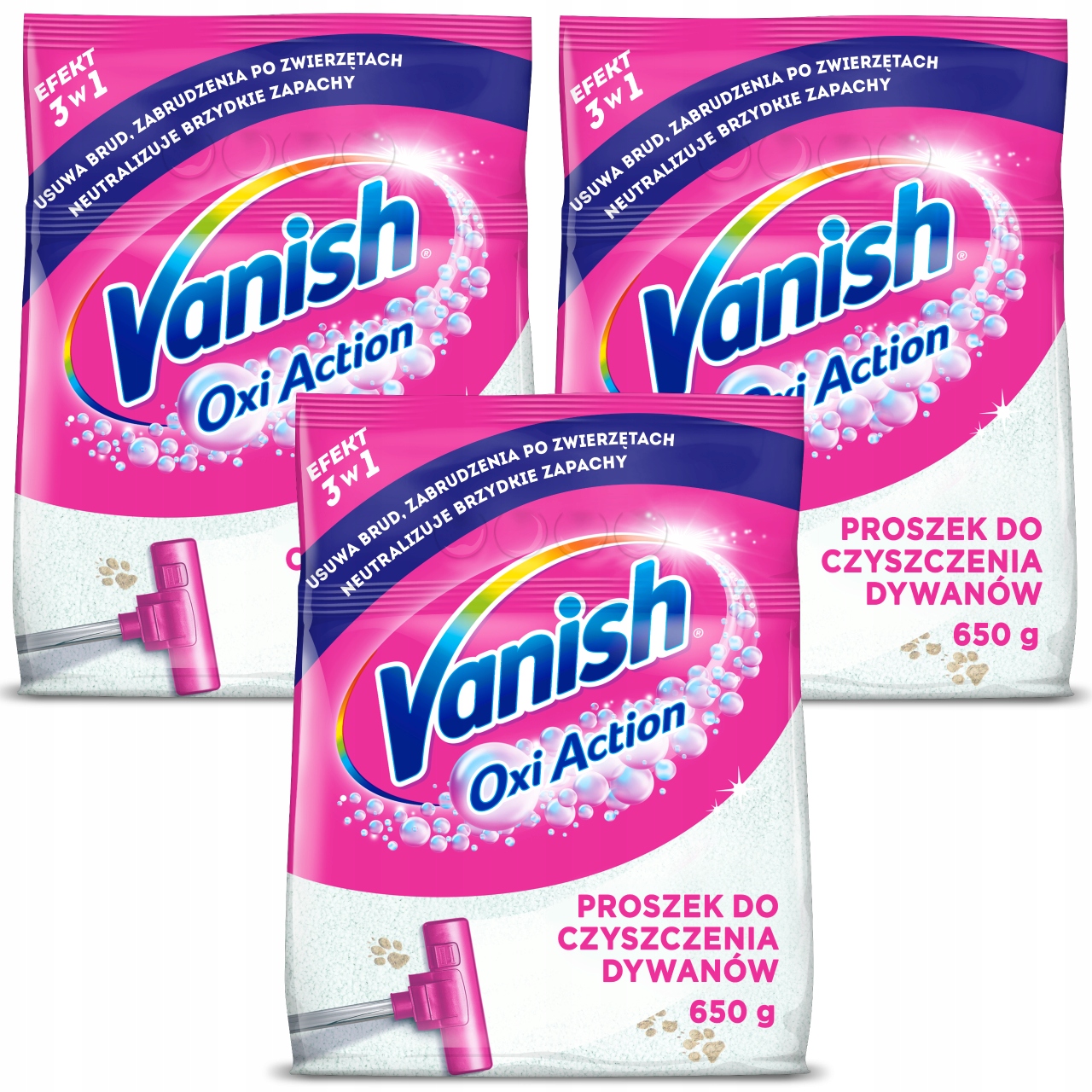 Levně Vanish Sada prášků na čištění koberců na sucho 3 x 650 g