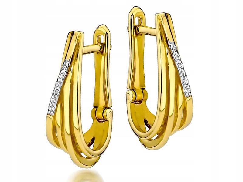 Zlaté náušnice 585 Elegantní S Brilianty 3,40g s diamanty pro ni 14k