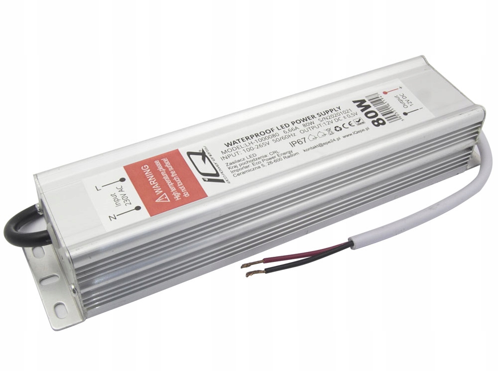 Zasilacz LED 12V 80W 5A HERMETYCZNY IP67 TAŚMY