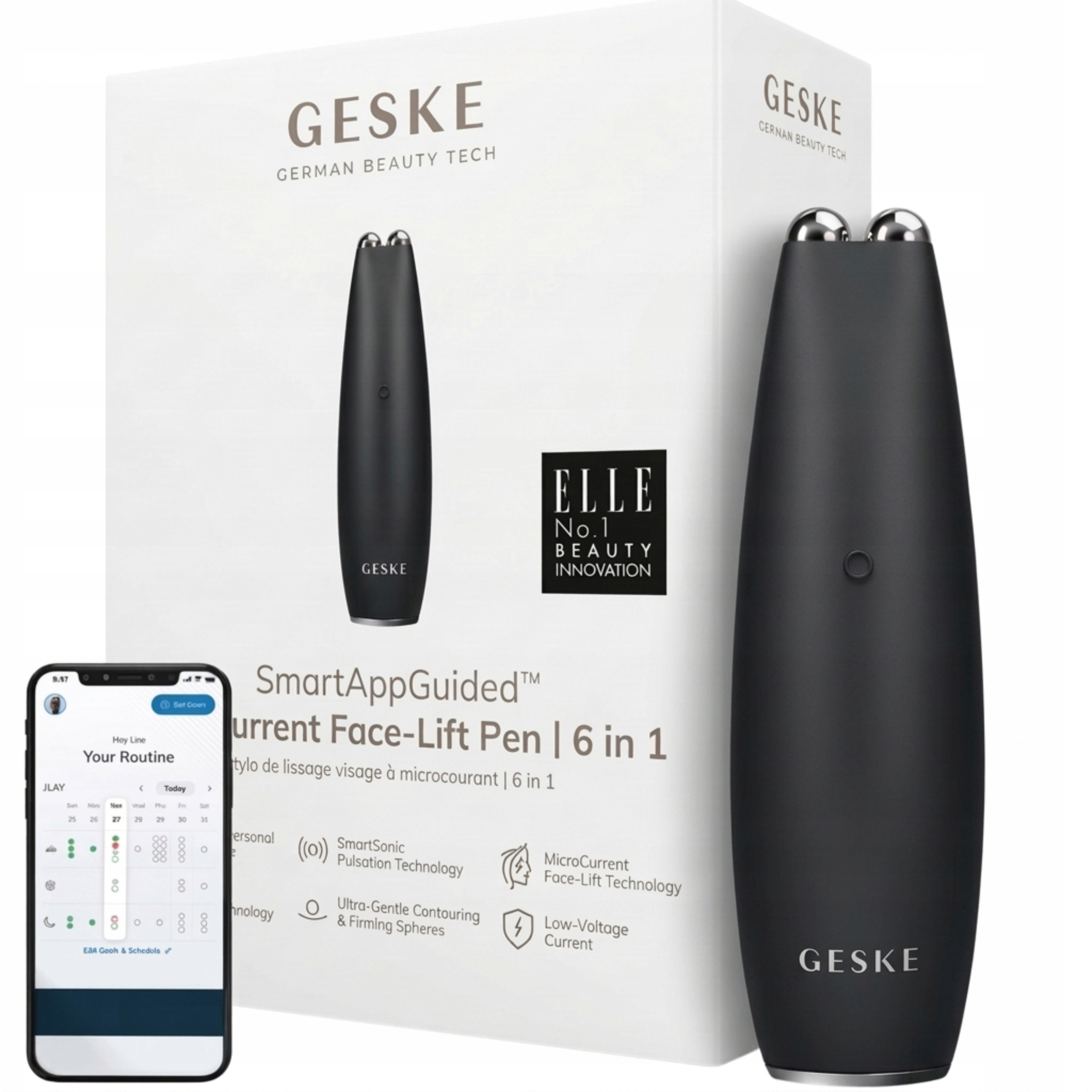 Masażer liftingujący do twarzy Geske MicroCurrent Face Lift Pen 6w1 Czarny