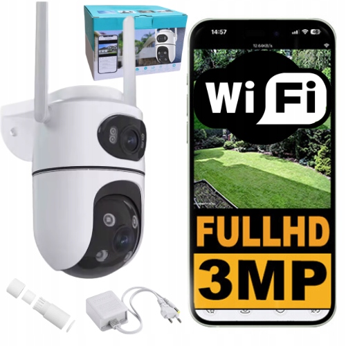 Kamera Ip zewnętrzna Smart mała biała dwa obiektywy aplikacja Icsee