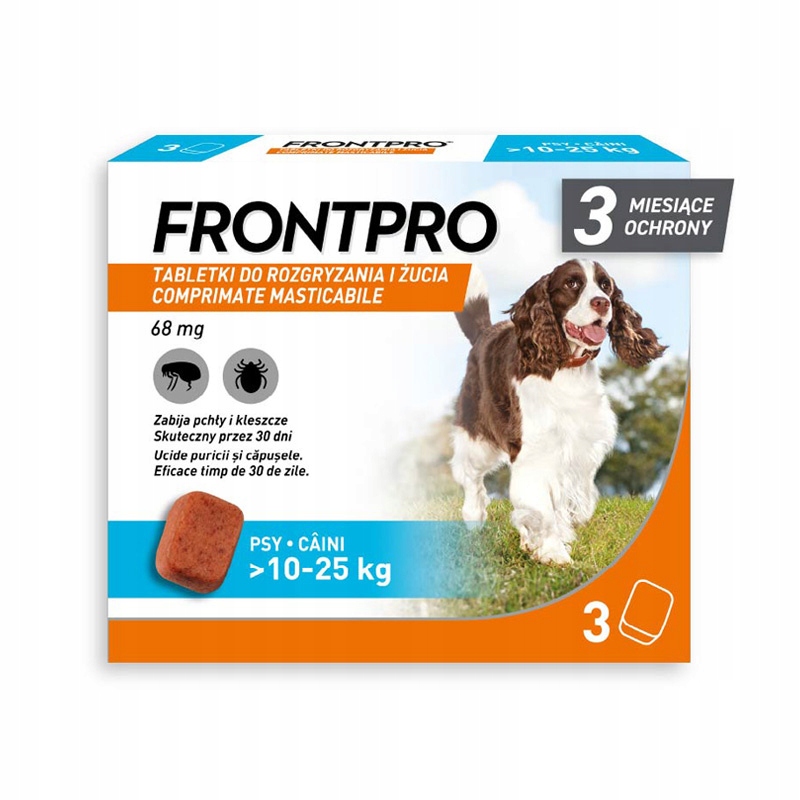 Frontpro Tabletka przeciw pchłom i kleszczom dla psa 10-25 kg 3szt. 68 mg