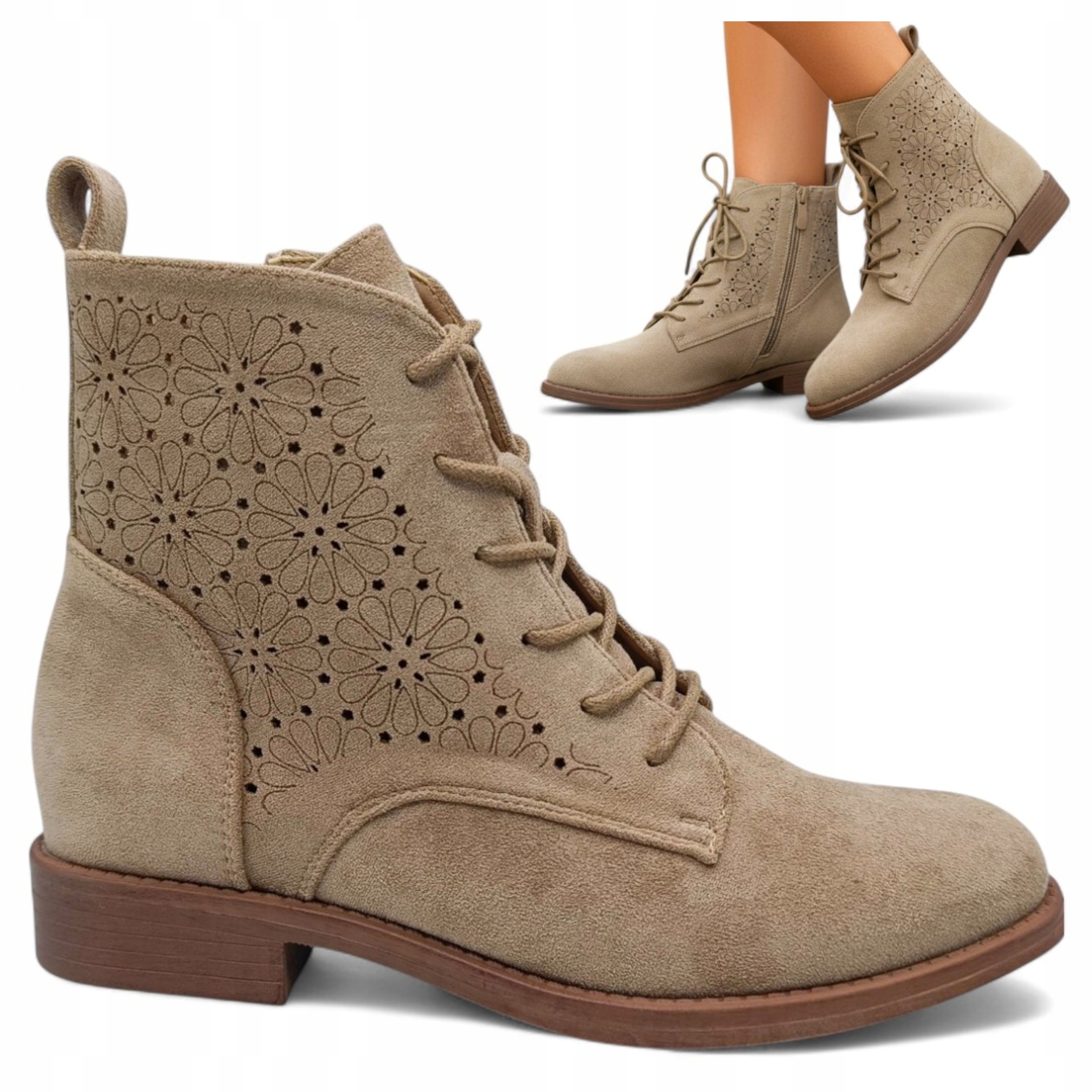 40 Pohodlné Dámské kotníkové boty ploché semišové kovbojské boty na podzim prolamované Barski