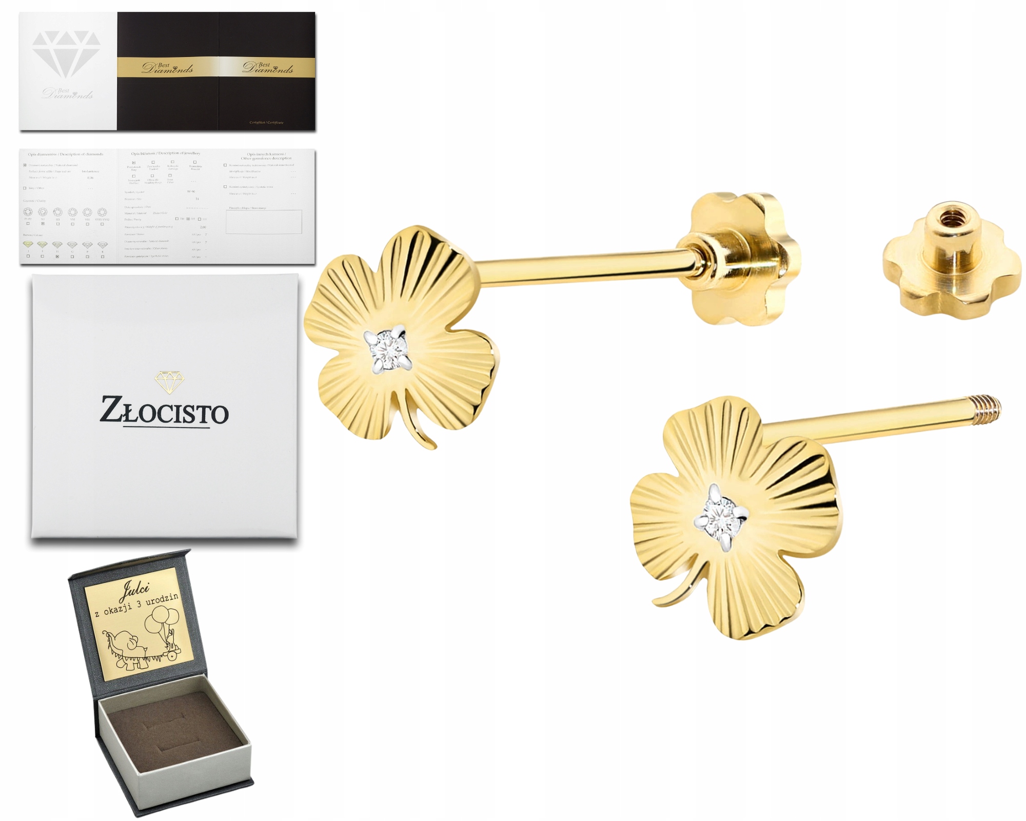 Zlaté Náušnice S Briliantem Na Šroubovací Tyči Zlato Dárek