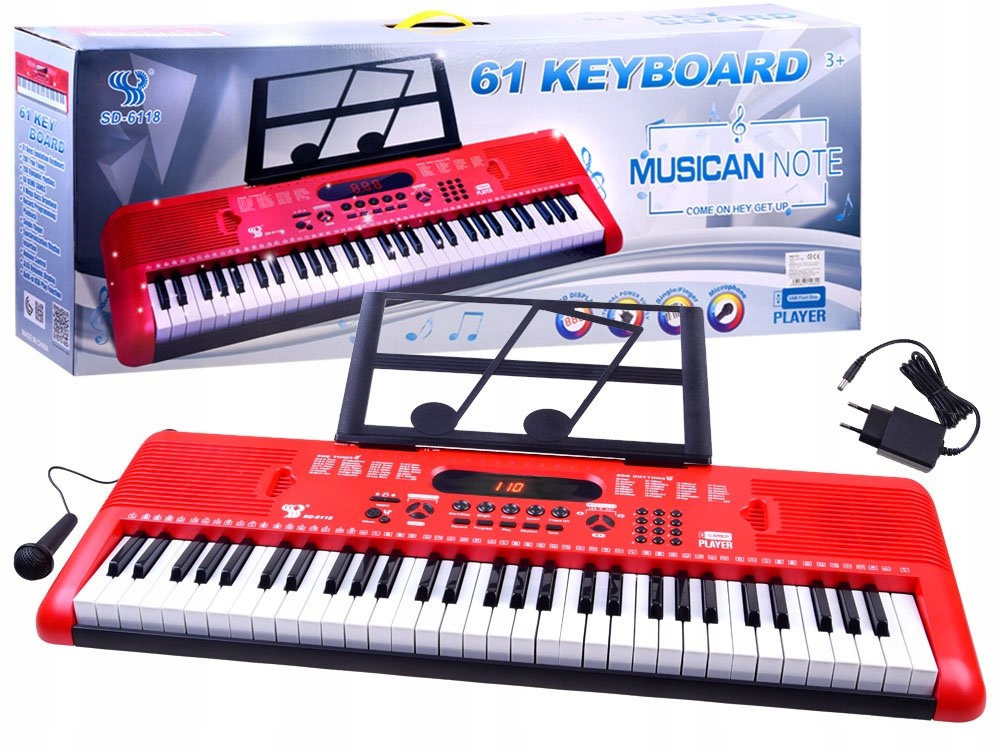 Organy Keyboard z mikrofonem 61kl czerwone IN0132 Kod producenta IN0132