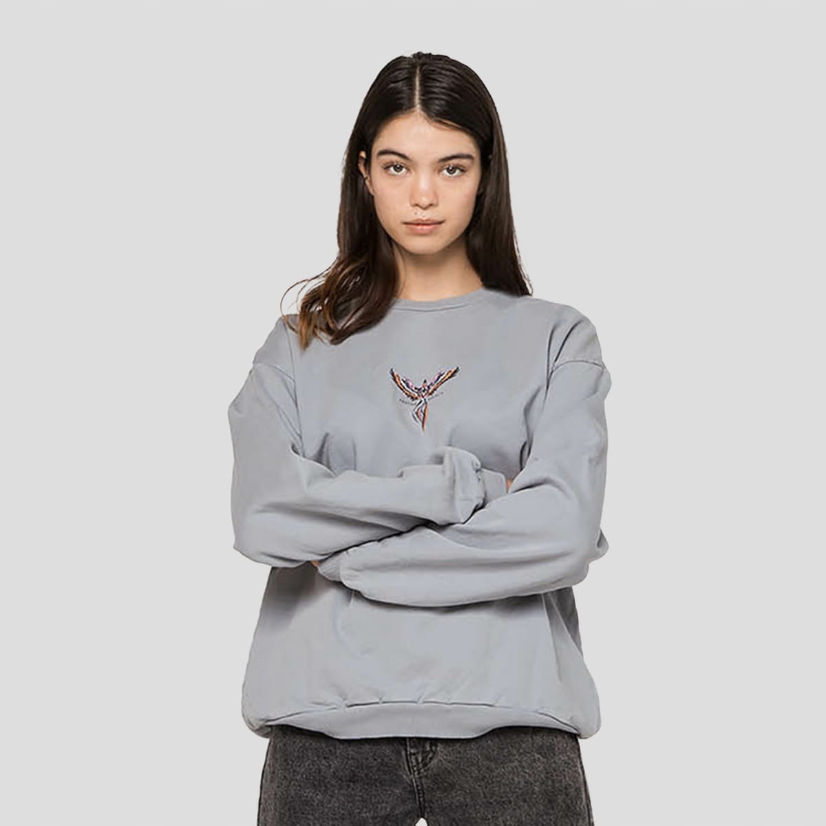 Mikina Kaotiko Crew Washed Phoenix S, šedá, Městská