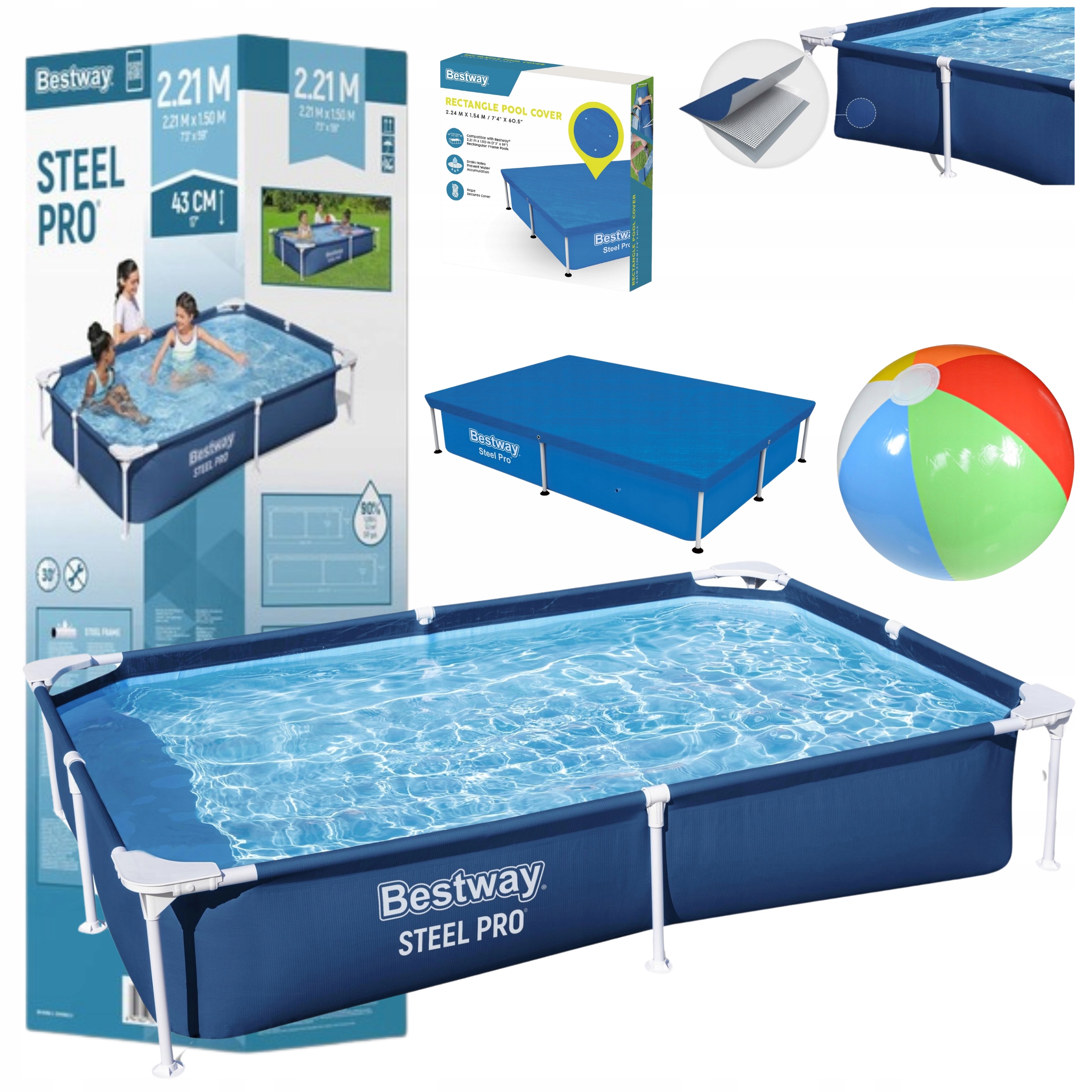 Záhradný Roštový Bazén Pre Deti 221x150x43 Bestway Steel Pro Sada 6v1