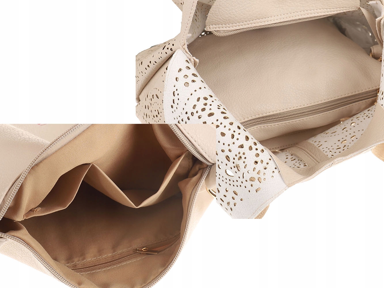 Torebka worek skóra ekologiczna beżowy Wielkość duża (mieszcząca A4)