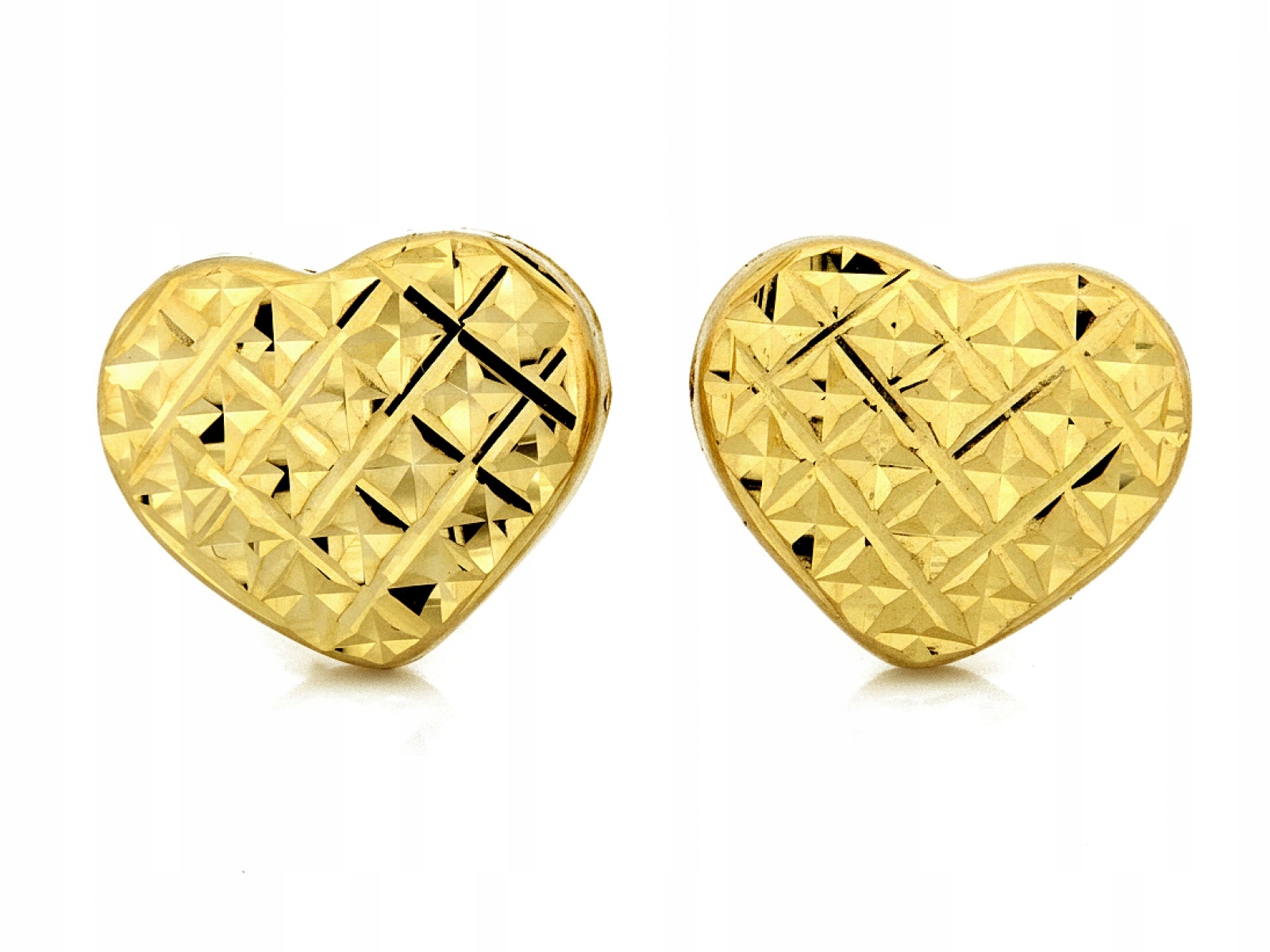 Dámské zlaté Náušnice 585 lesklé srdce na tyčince pro den žen
